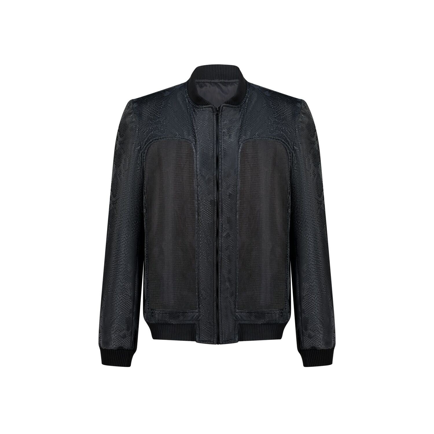 Men’s Black Snake Skin Bomber Jacket Xxs ch