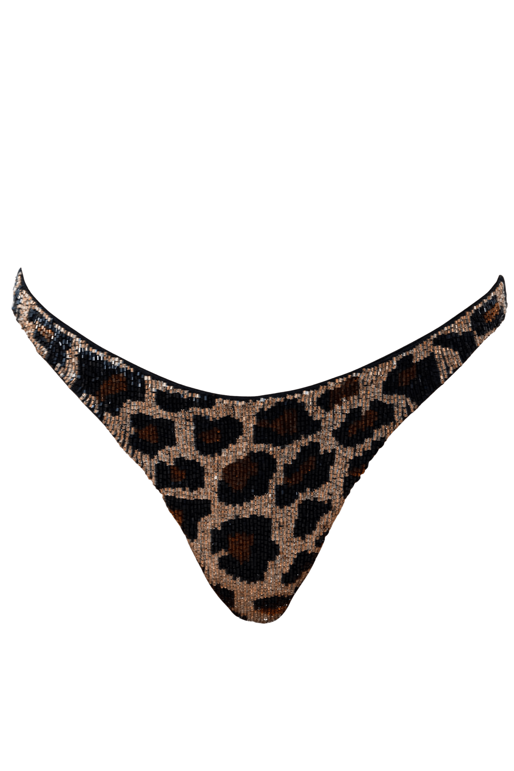 Self-adore Women's Black / Brown Leopard Hand-beaded Embellished Bikini Bottom - Black
