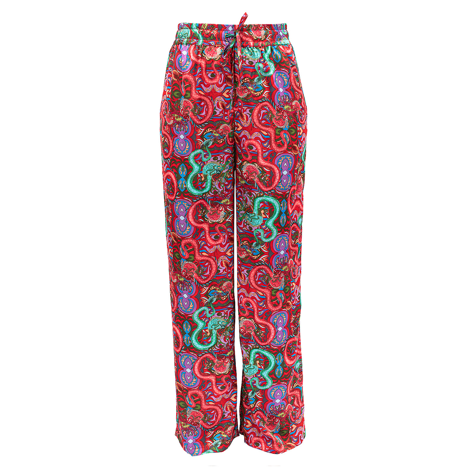 Janara Jones Women's Fantasy Print Satin Wide-leg Trousers