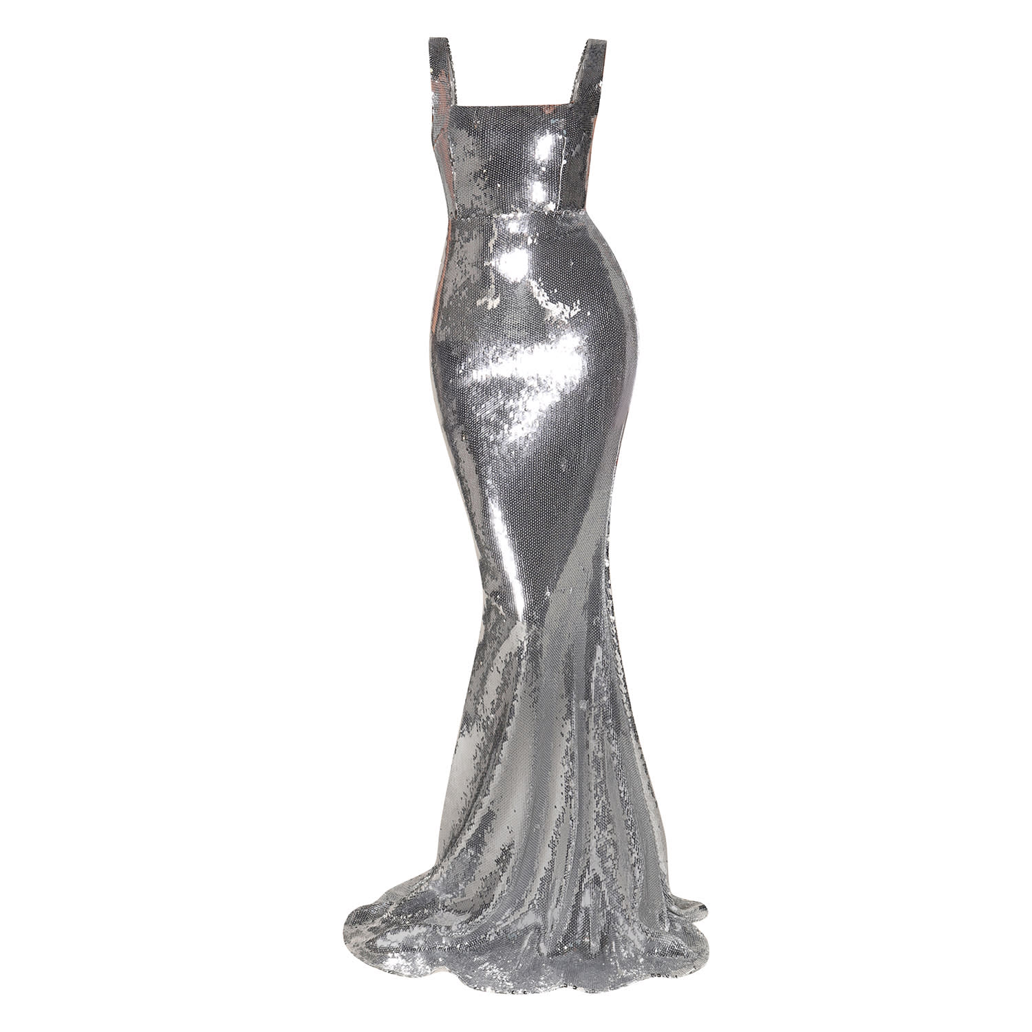 Moda Glam Women's Sitara Square Neck Sequin Gown- Silver In Silver