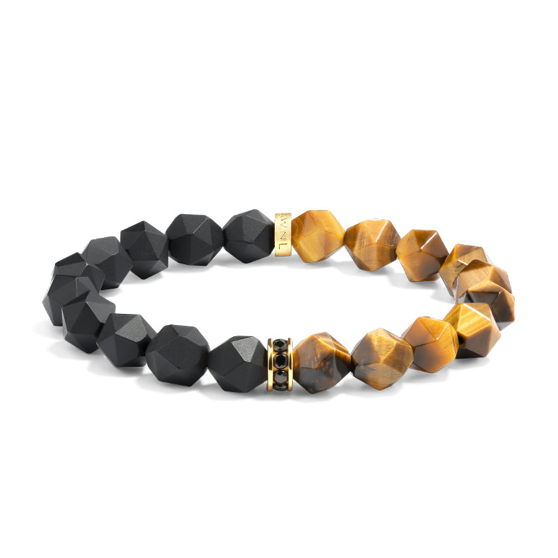 Men’s Yellow / Orange Black Onyx & Tiger Eye Beaded Bracelet Awnl