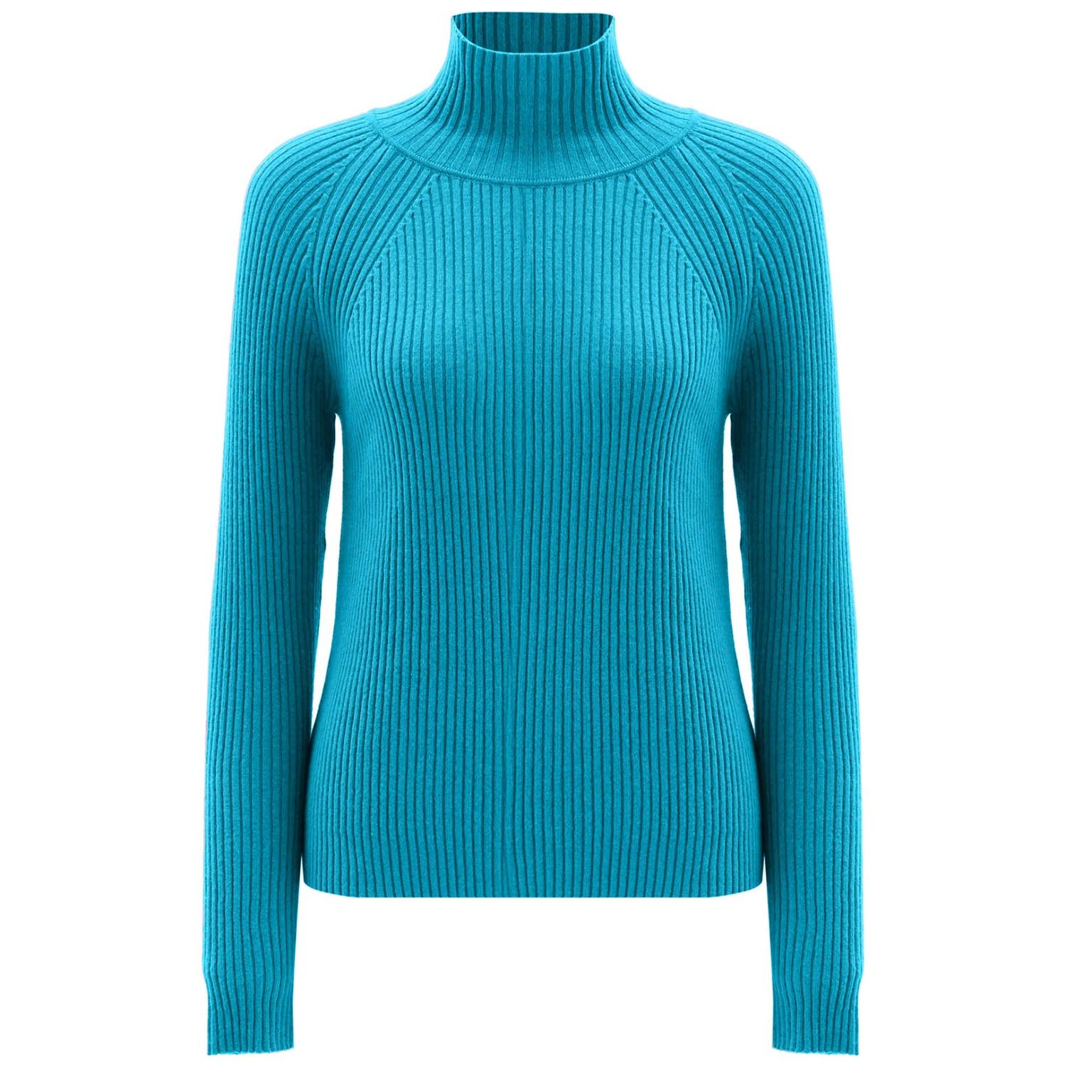 Women’s Blue High Mock Neck Cashmere Blend Ribbed Knit Pullover - Turquoise Extra Large Peraluna