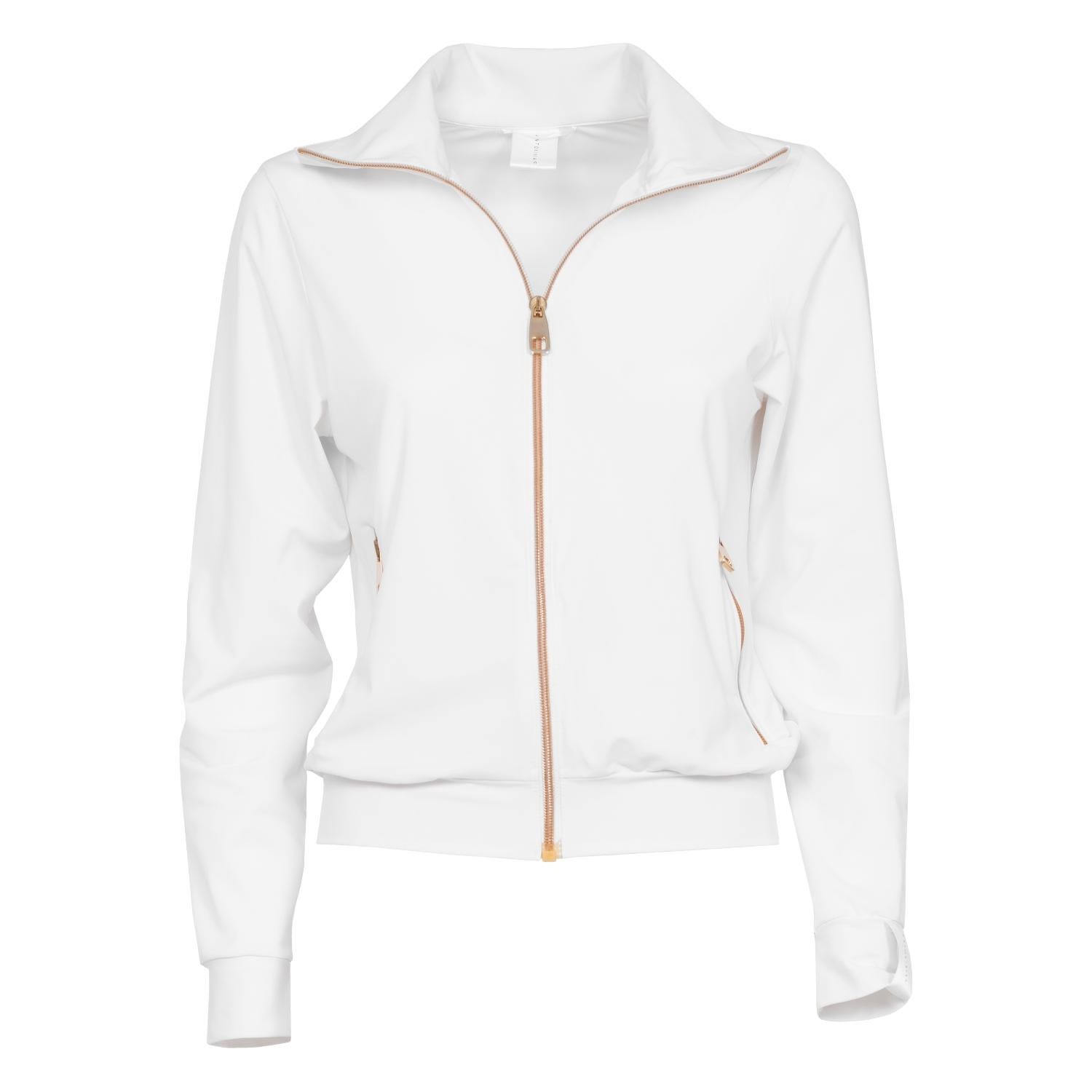 Women’s Panoply Tracksuit Jacket With Pockets And Golden Details In White Medium Antoninias