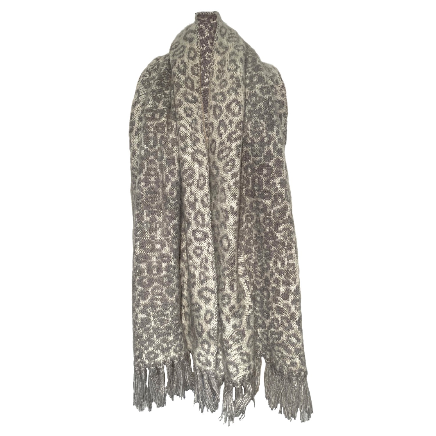 Women’s Neutrals Cristobal Cream Leopard Blanket Scarf In Brushed Recycled Cashmere & Mohair One Size Eolas