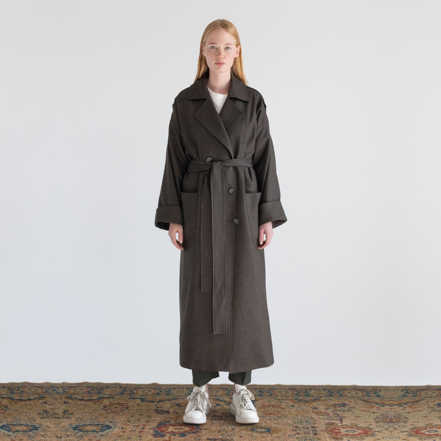 Brown Double-Breasted Merino Wool Trench Coat by MEROË