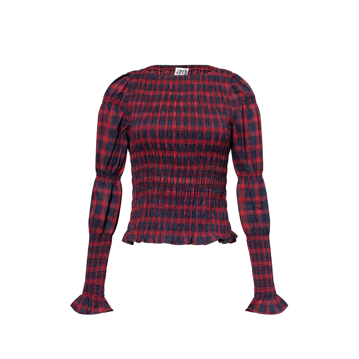 Amy Lynn Women's Iris Pure Cotton Red Plaid Smocked Top