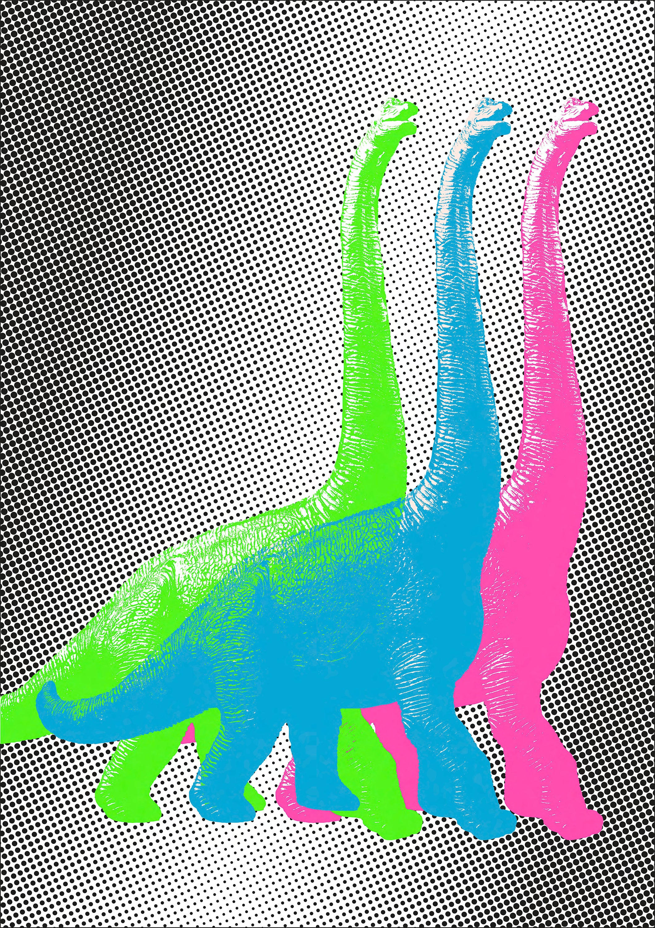 Ornament Art Pink / Purple / Blue Marching Dinos, Neon Pop Giclée Photo Print
