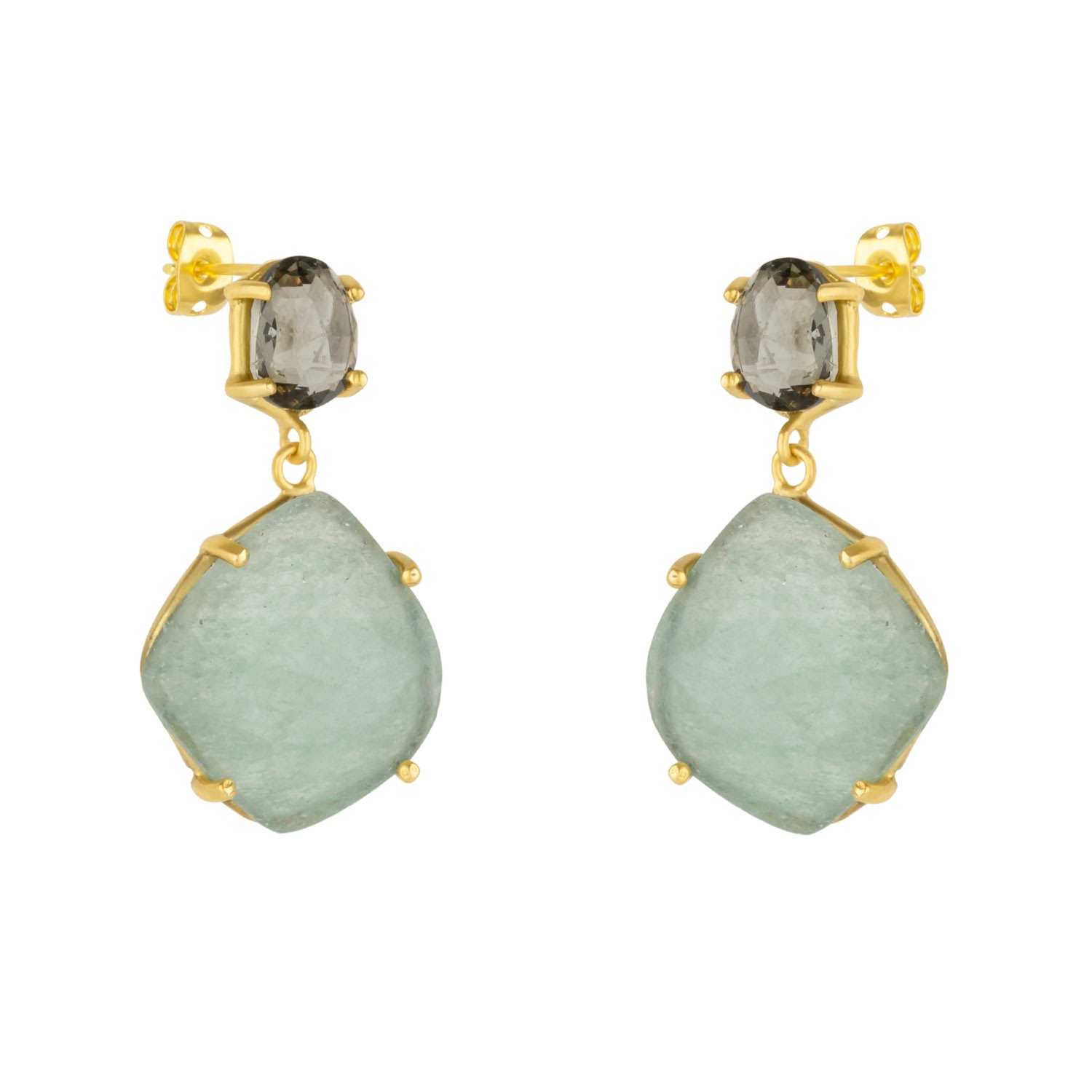 Mejoma Women's Drop Eau De Nil Gemstone Gold Earrings