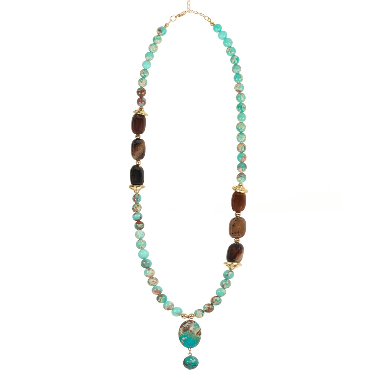 Lara Ari Women's Brown / Blue Variscite & Agate Necklace With Turquoise Pendant