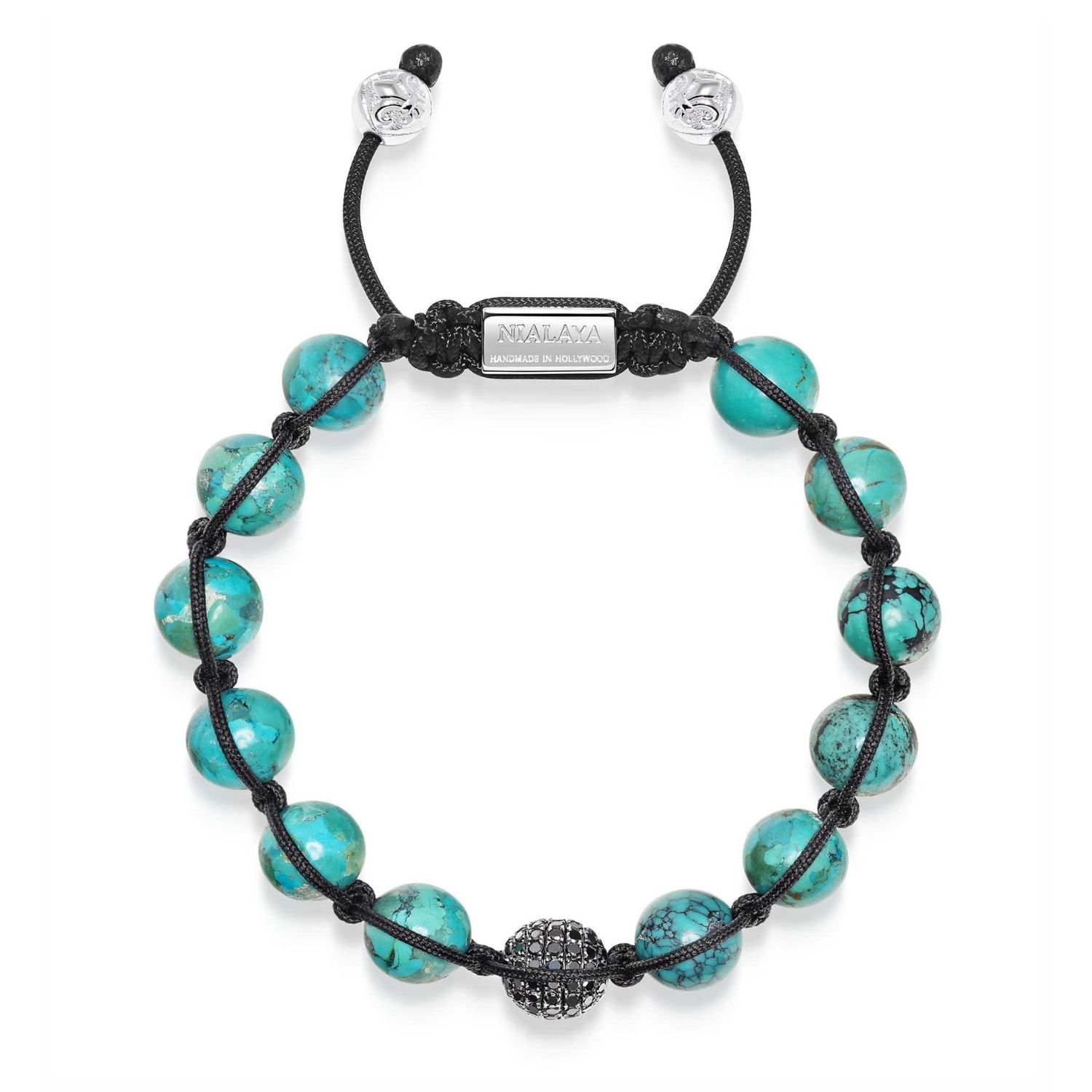 Nialaya Black / Blue / Silver Men's Black Diamond Beaded Bracelet With Turquoise And Sterling Silver In Multi
