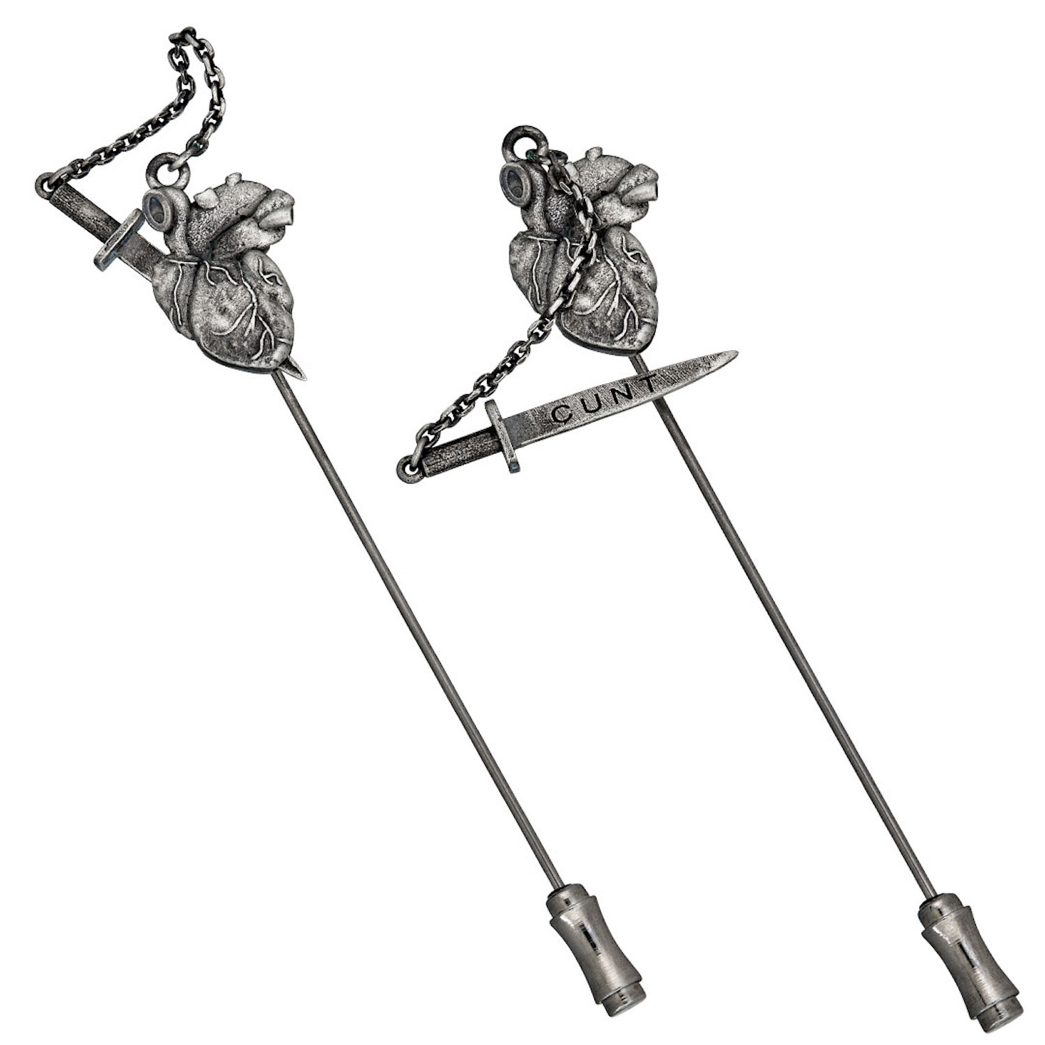 CARTOGRAPHY MEN'S SILVER / GREY CUNT DAGGER IN ANATOMICAL HEART - LAPEL PIN