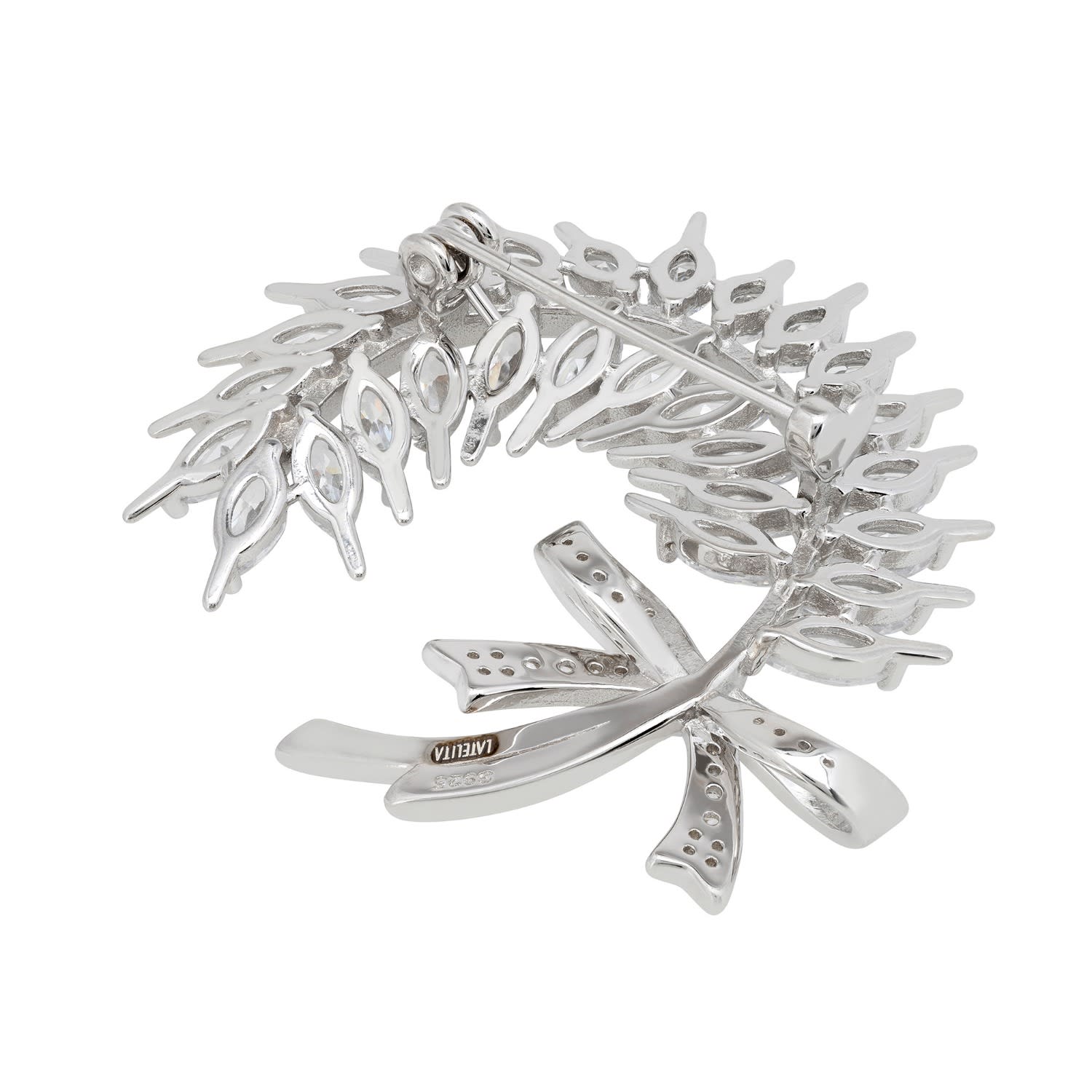 Latelita Women's Silver / White Tied Ribbon Laurel Leaf Brooch Silver
