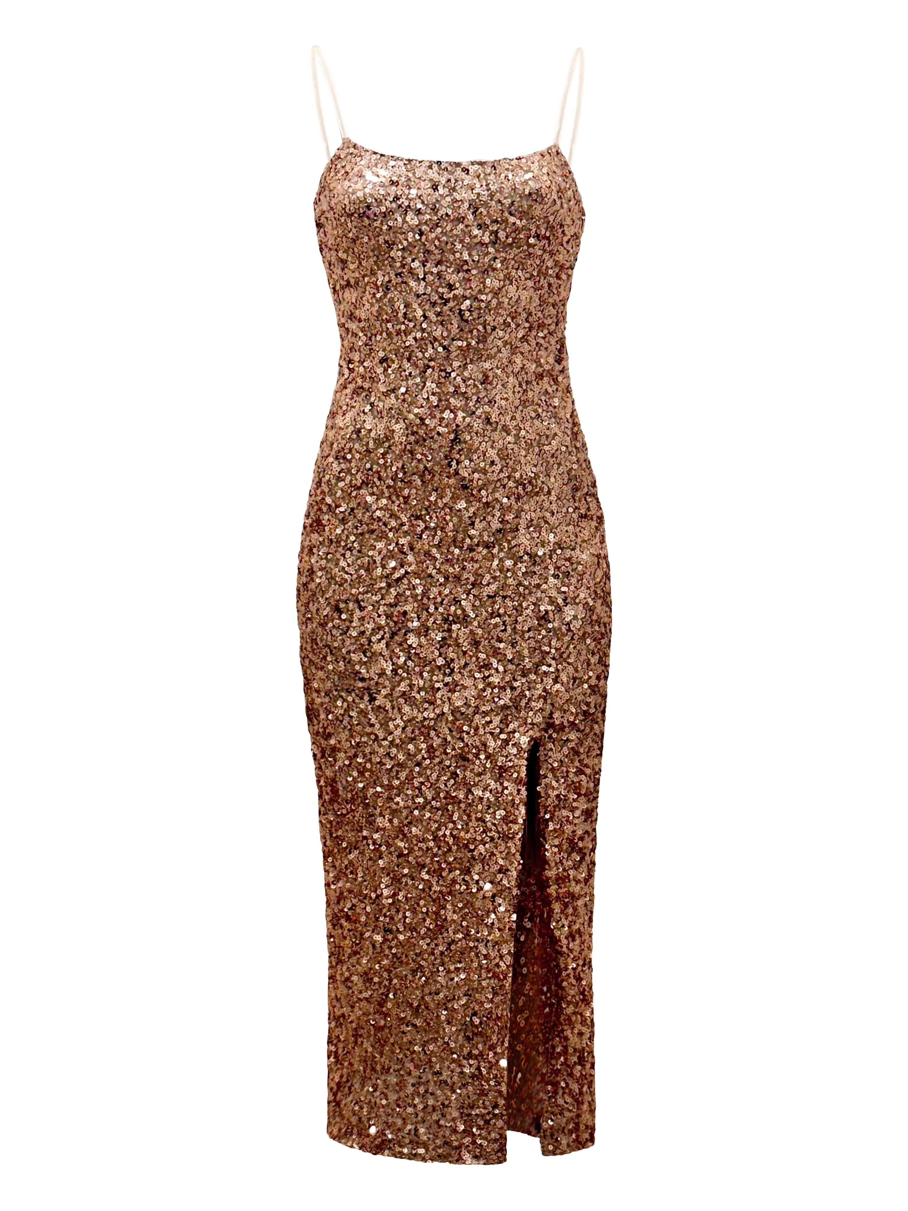 Why Mary Women's Rose Gold Sequinned Evening Dress - Amara In Rose Gold