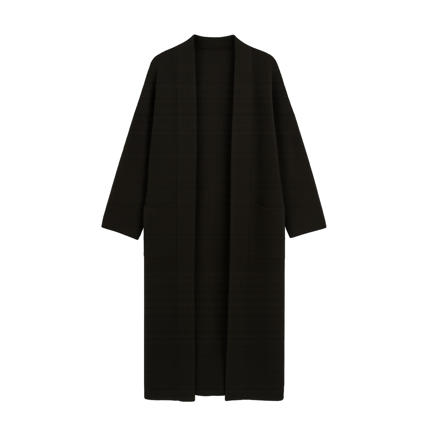 Yumi Women's  Black Knitted Maxi Cardigan With Pockets