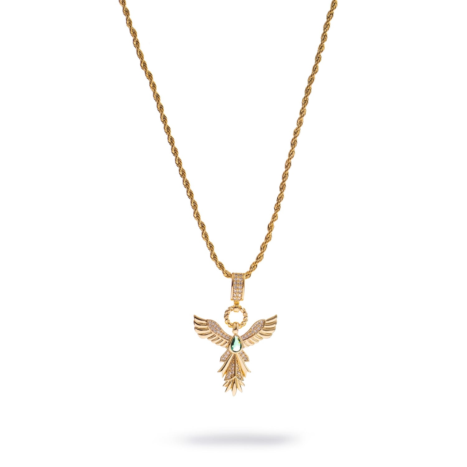 Ebru Jewelry Women's Gold / Green Emerald Phoenix Gold Necklace - Green In Gold