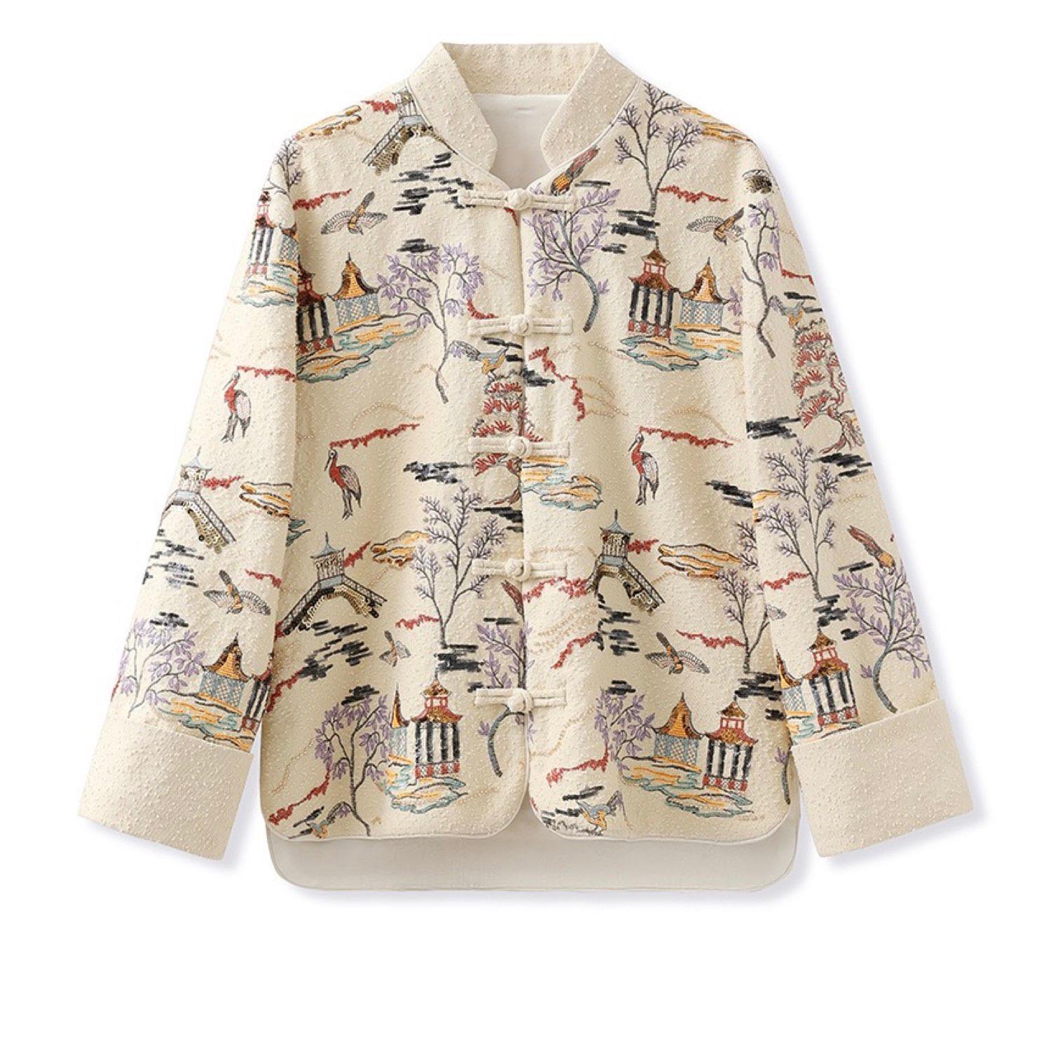 Jiaying Wang Wjy Studio London Women's Neutrals / White Embroidered Oriental Style Painting Stitching Short Coat All Seasons In White