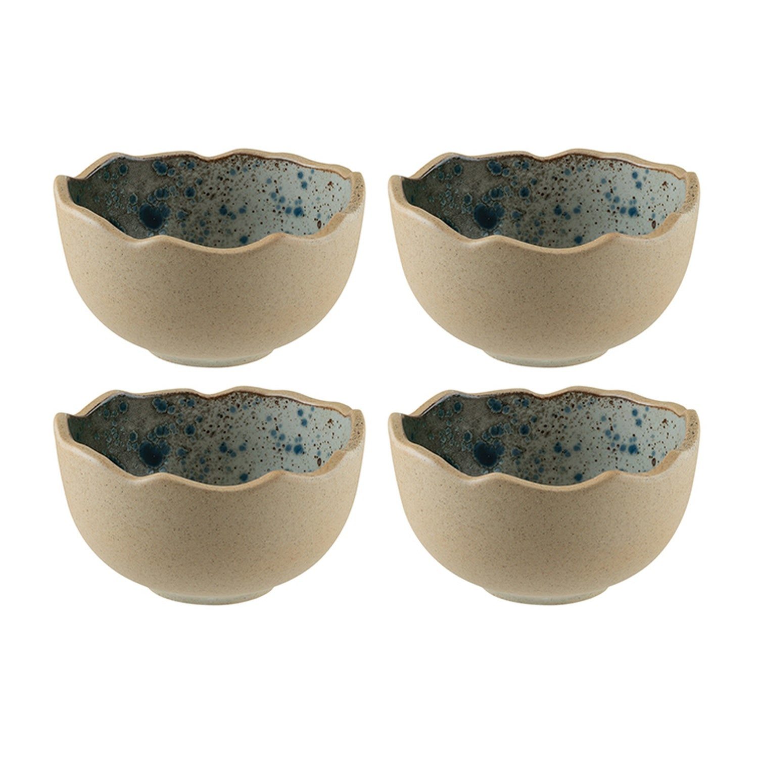 Turgla Home Blue / Grey Gaia Round Decorated Porcelain Salad Bowl Set Of Four