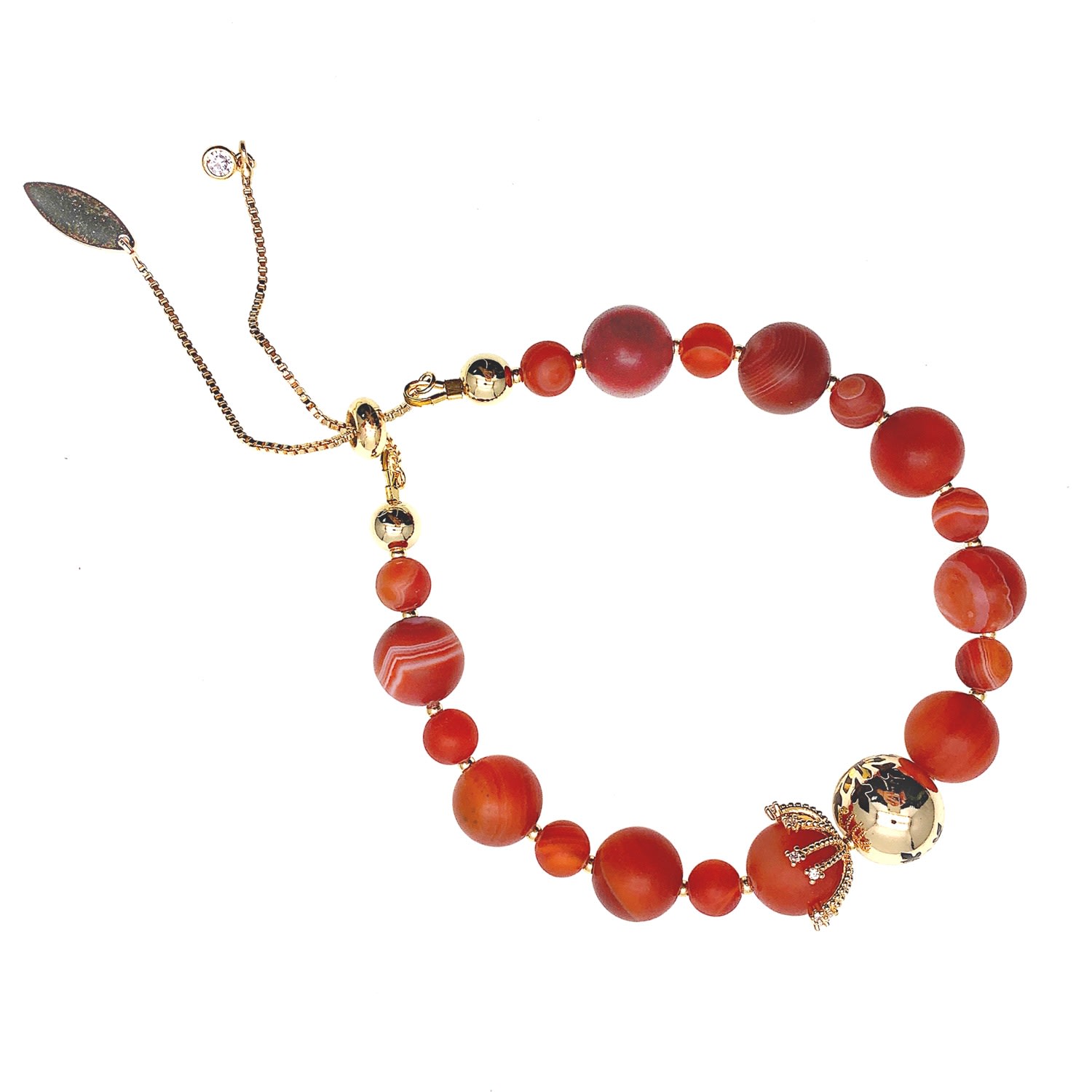 Farra Women's Christmas Style Matte Red Agate Adjustable Bracelet