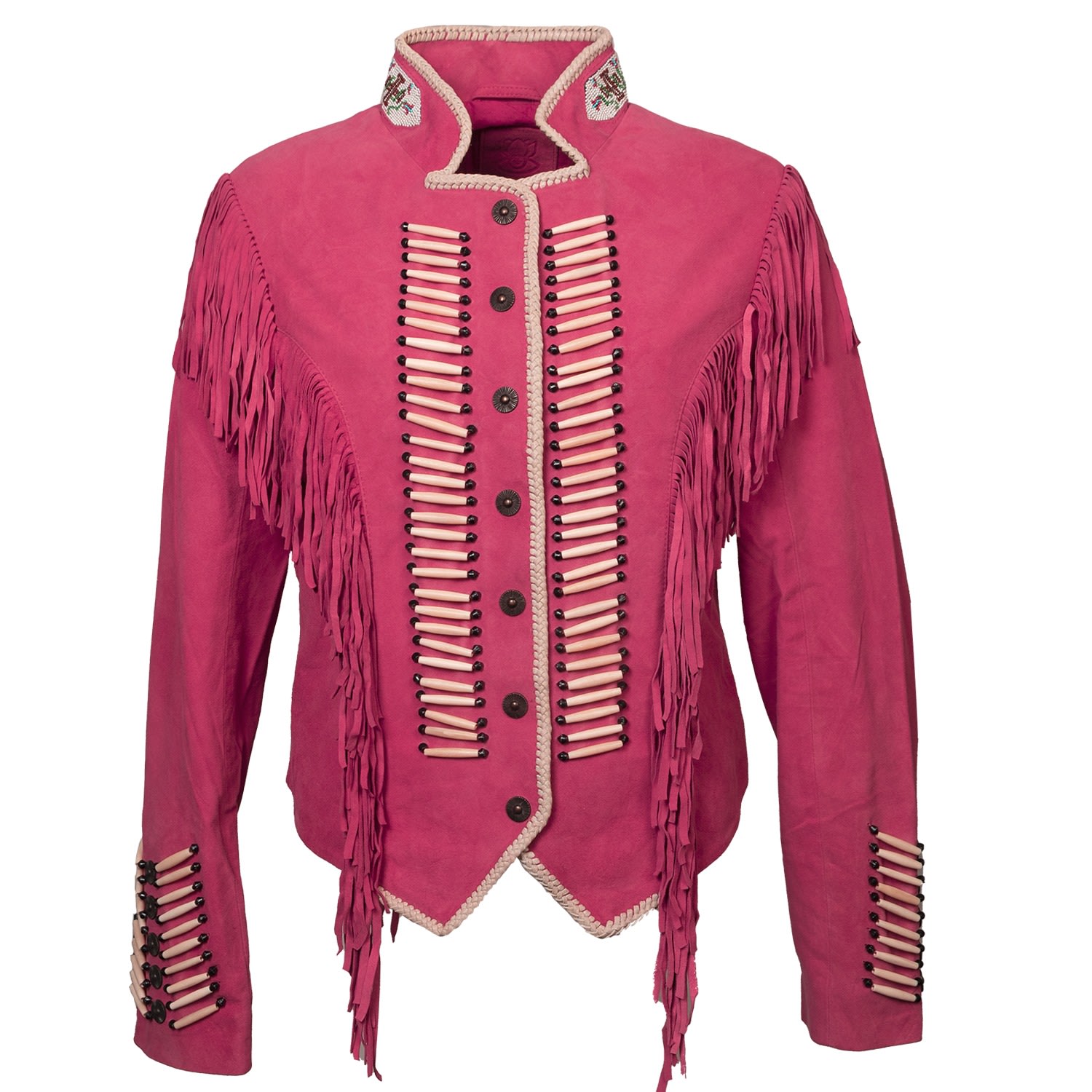 Zasta Studio Women's Warrior - Rose Gold Suede Leather Jacket With Recycled Beads And Fringes In Rose Gold