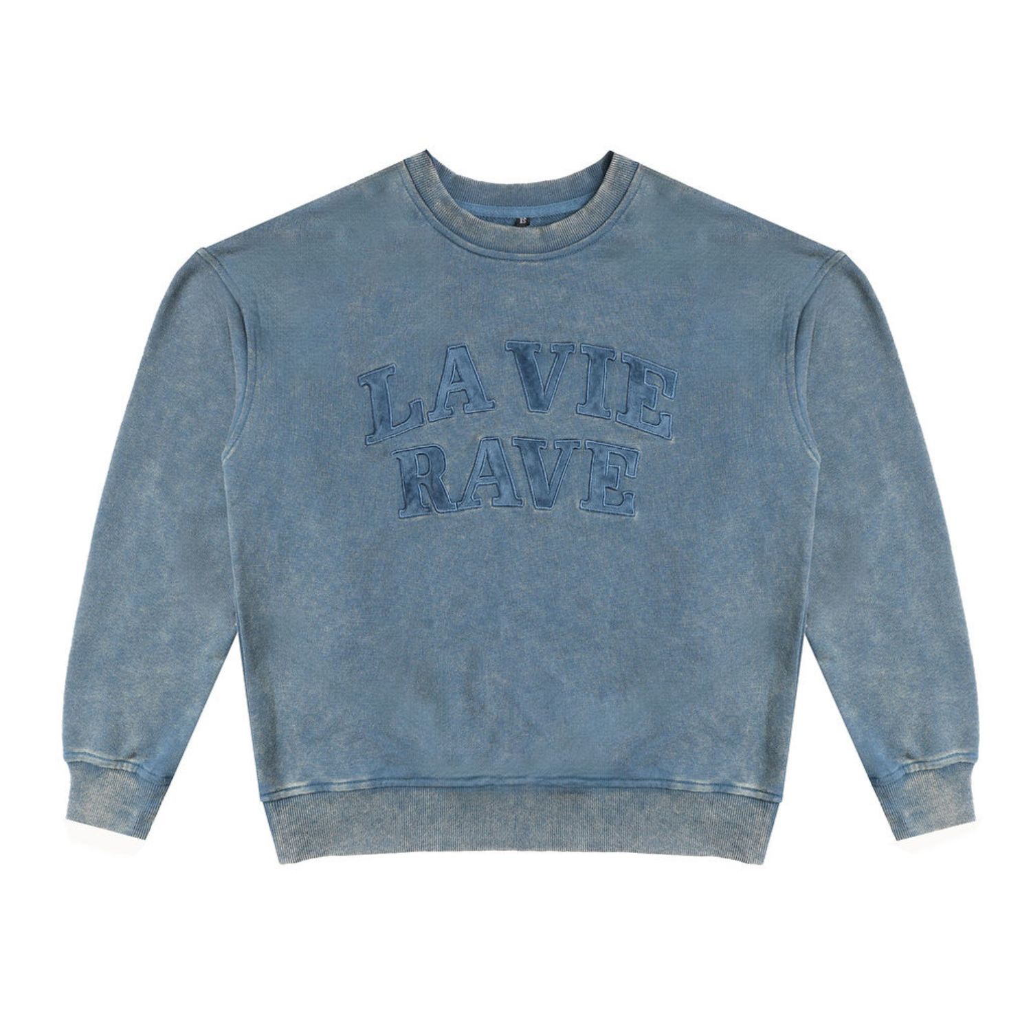 Rave On Trend Women's Denim Wash Crew In Blue In Blue