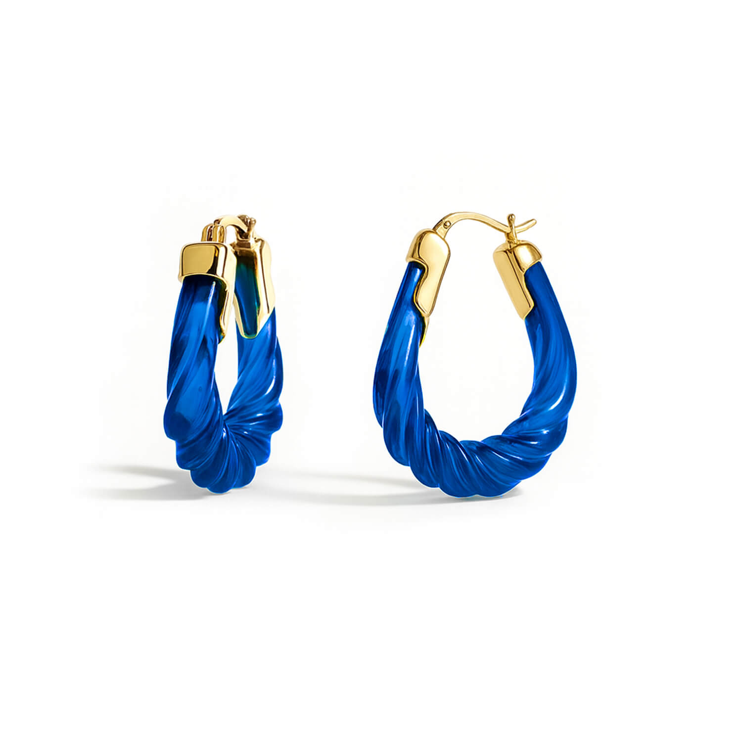 Gold & Honey Women's Gold / Blue Sapphire Rope Twist Oval Lucite Birthstone Hoop Earrings