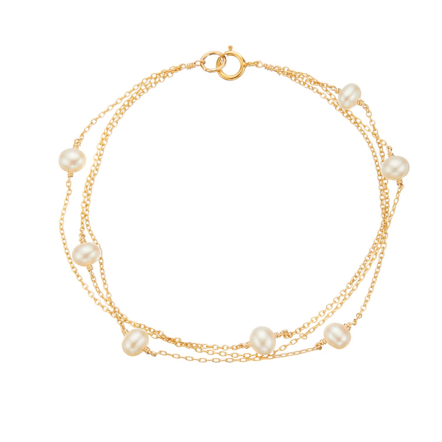 Solid Gold Layered Pearl Bracelet, Lily & Roo