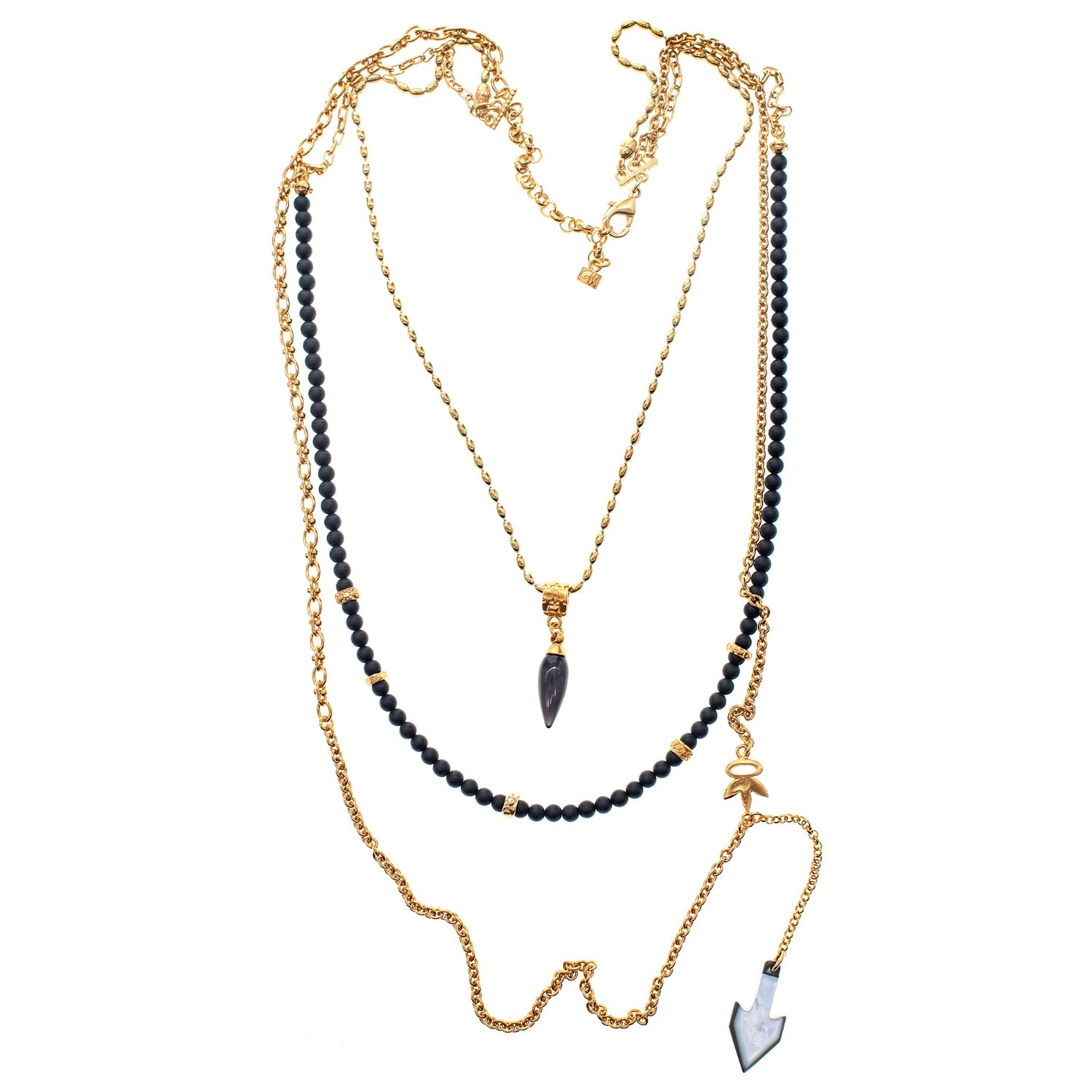 Women's Gold / Black Goldplated Onyx Arrow Layered Necklace | Gem Kingdom