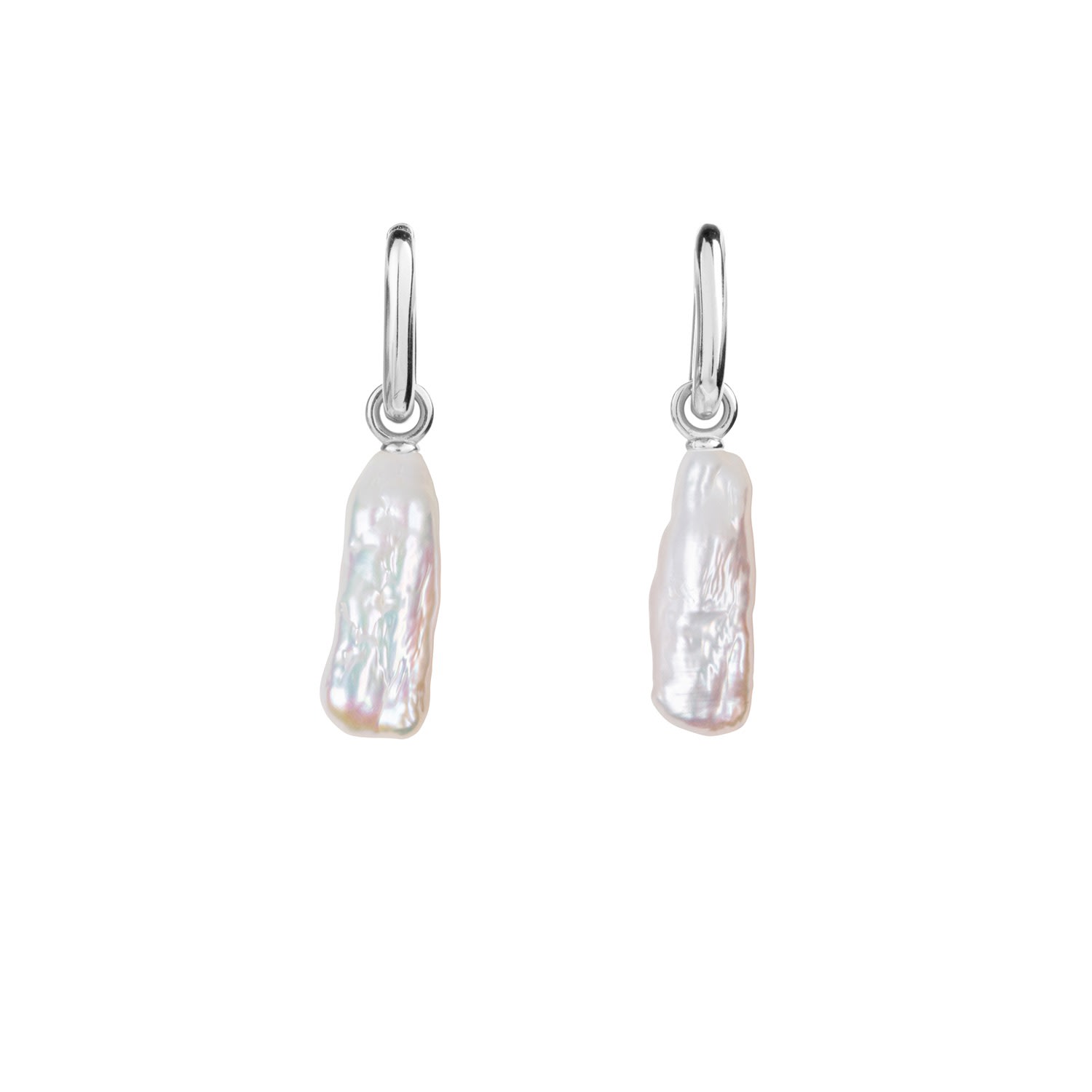Ora Pearls Women's White / Silver Aetia Long Baroque Pearl Hoop Earrings - Silver- Small In Multi