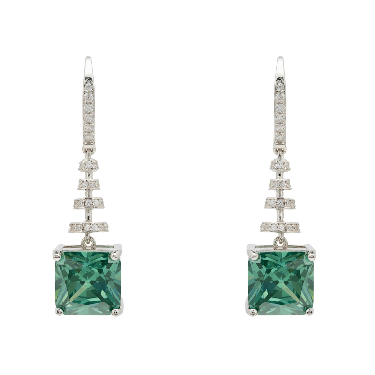 Women’s White / Silver / Green Spiral Square Crystal Drop Earrings Emerald Green Silver Latelita