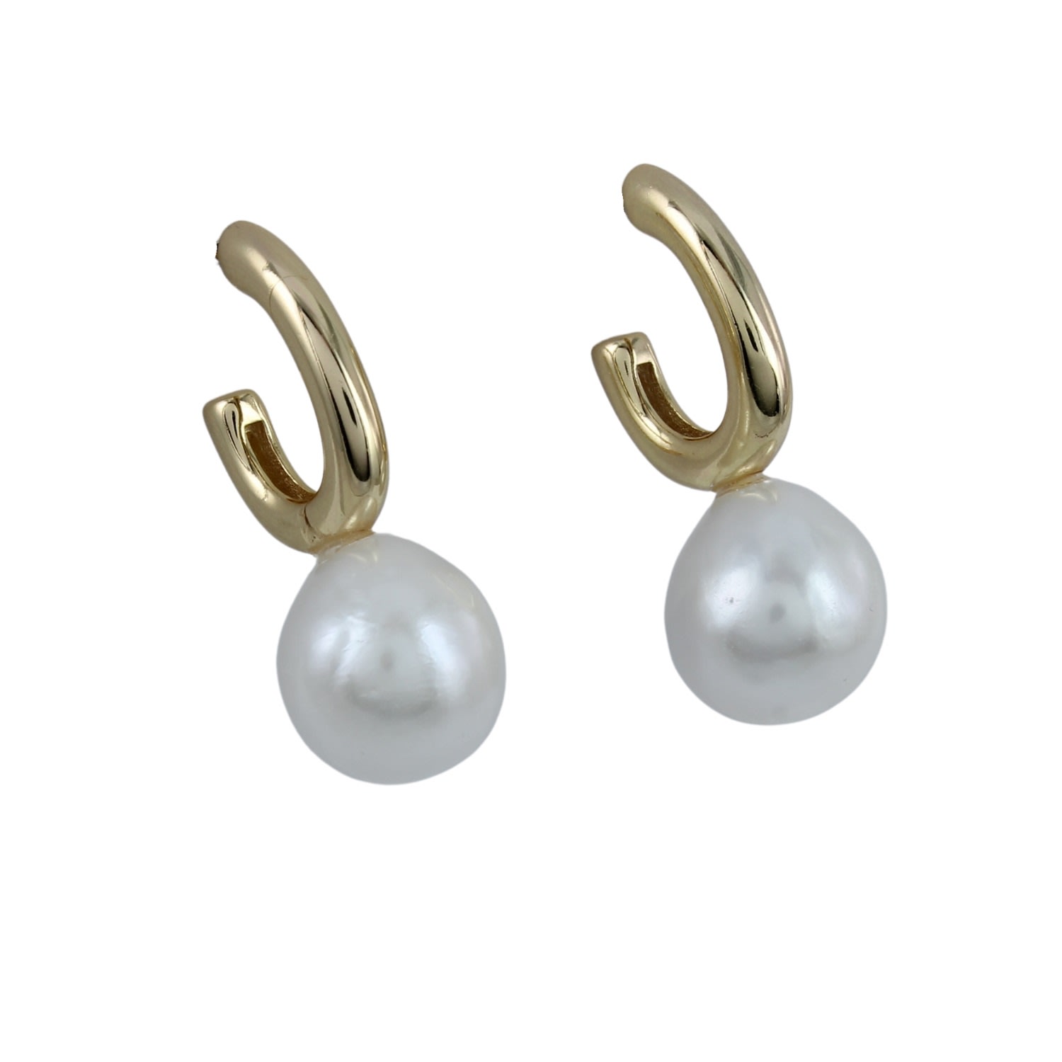 Women’s Gold / White Trendy Gold Pearl Hoops Reeves & Reeves