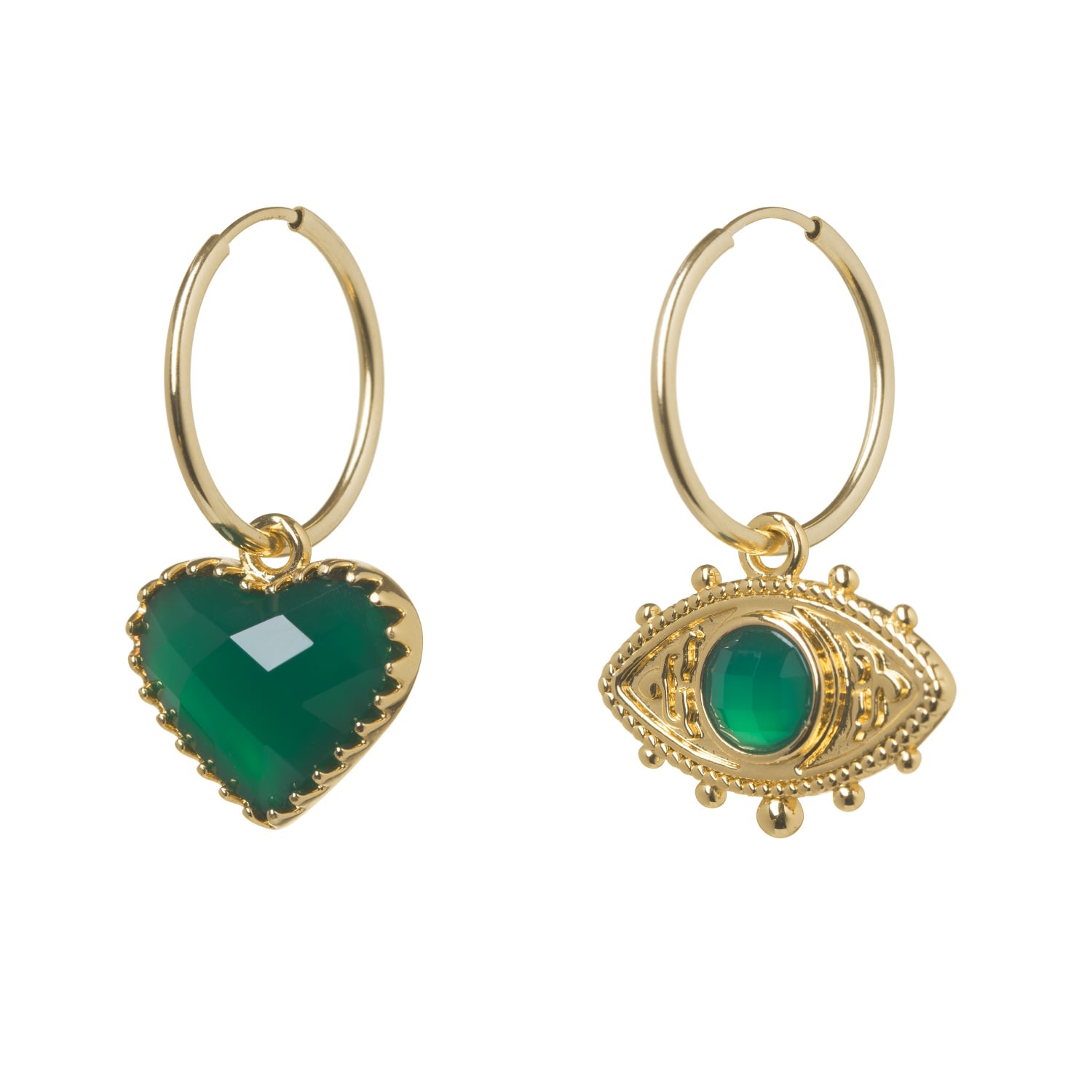 Women’s Gold / Green Small Gold Hoop Evil Eye Earrings Patroula Jewellery