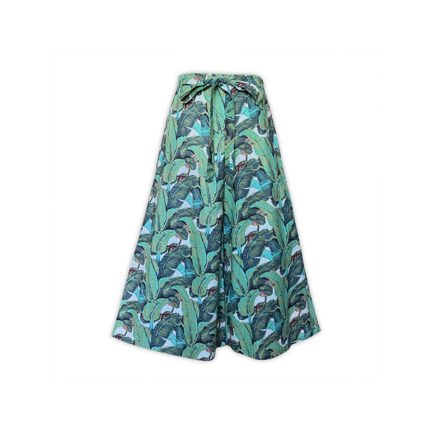 Pick Happy Women's Cotton Wide Pants Banana Leaf Print Green In Green