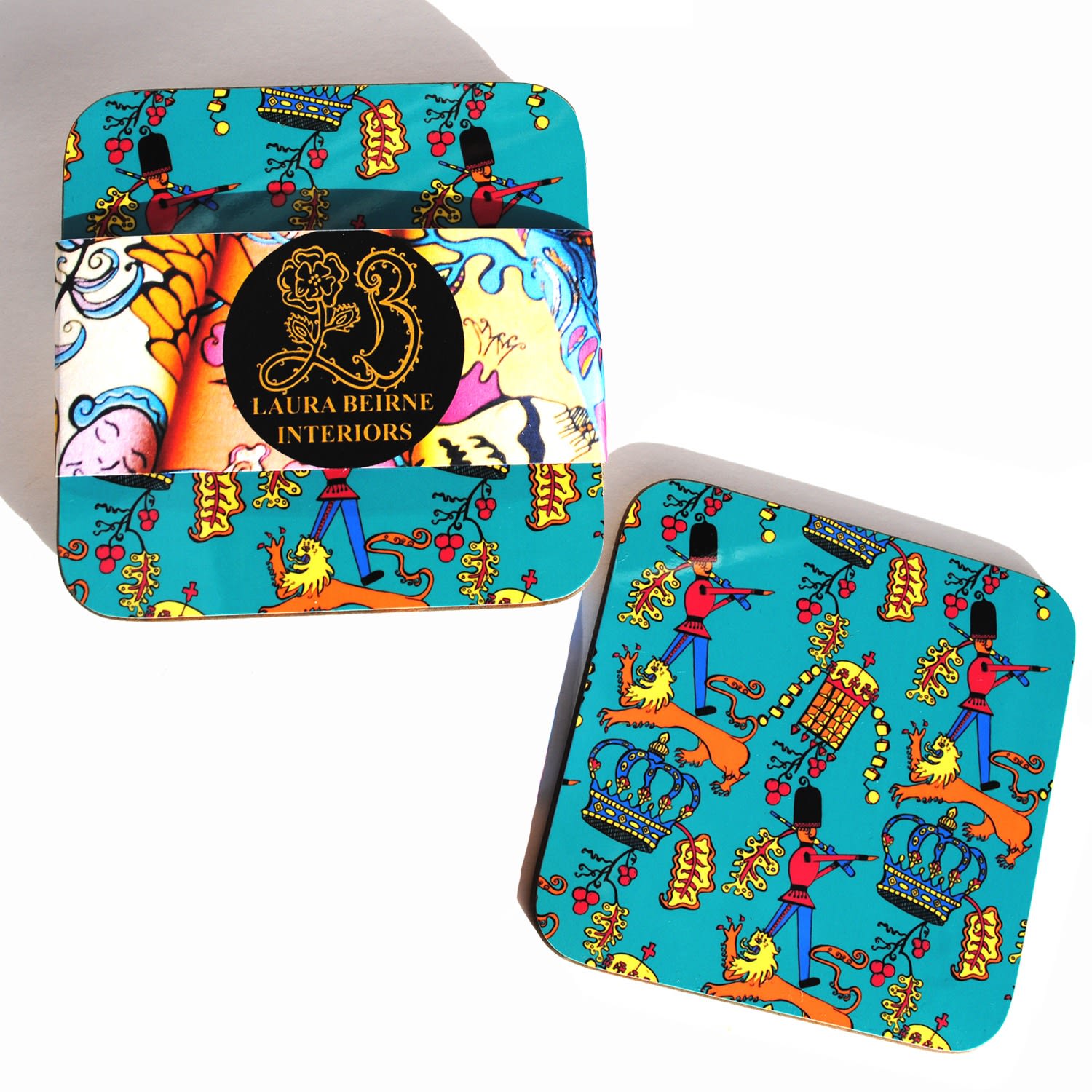 Laura B Interiors Set Of 6 Multicolour Being British Coasters In Multi
