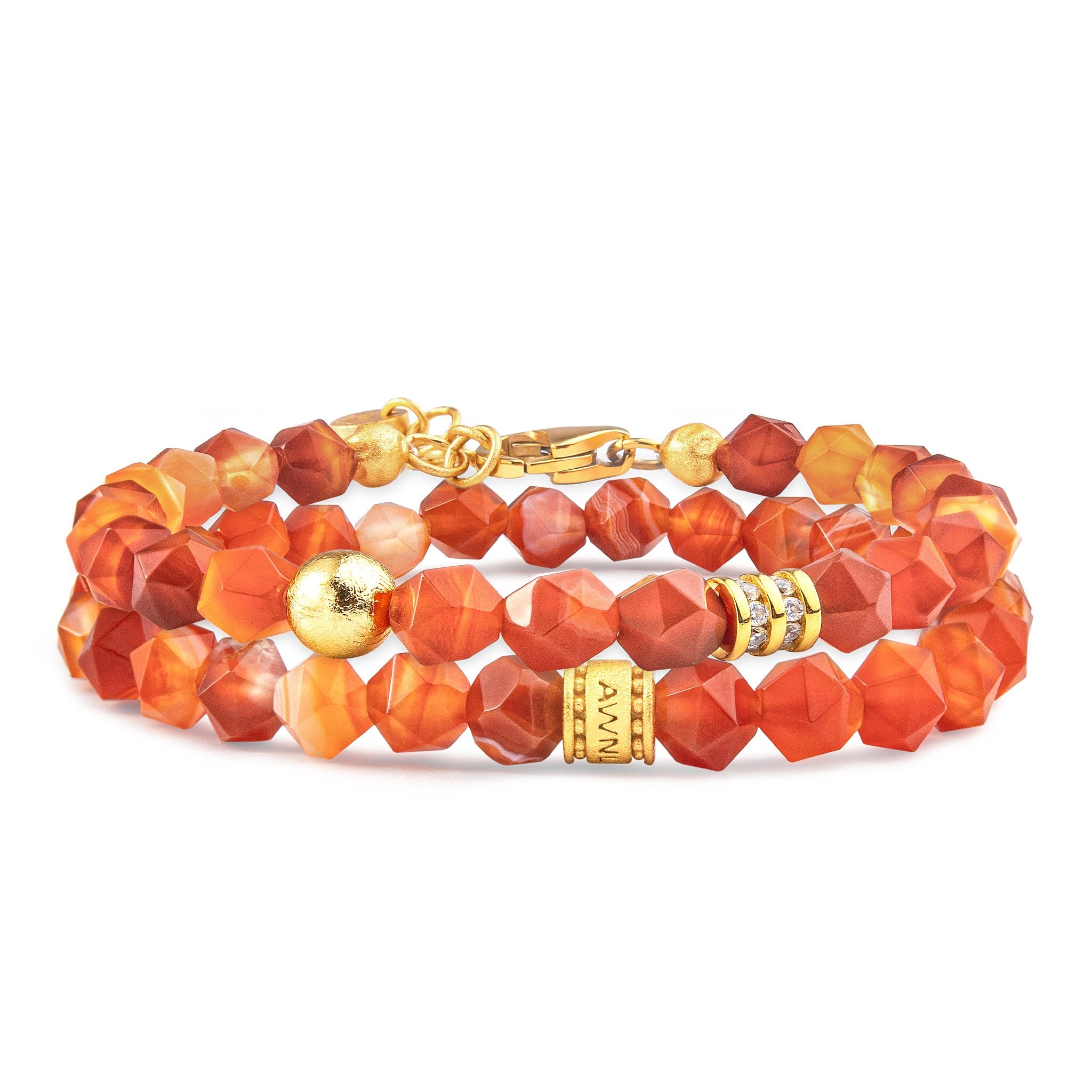 Awnl Women's Yellow / Orange Orange Agate & Meteorite Stacked Bracelet In Red