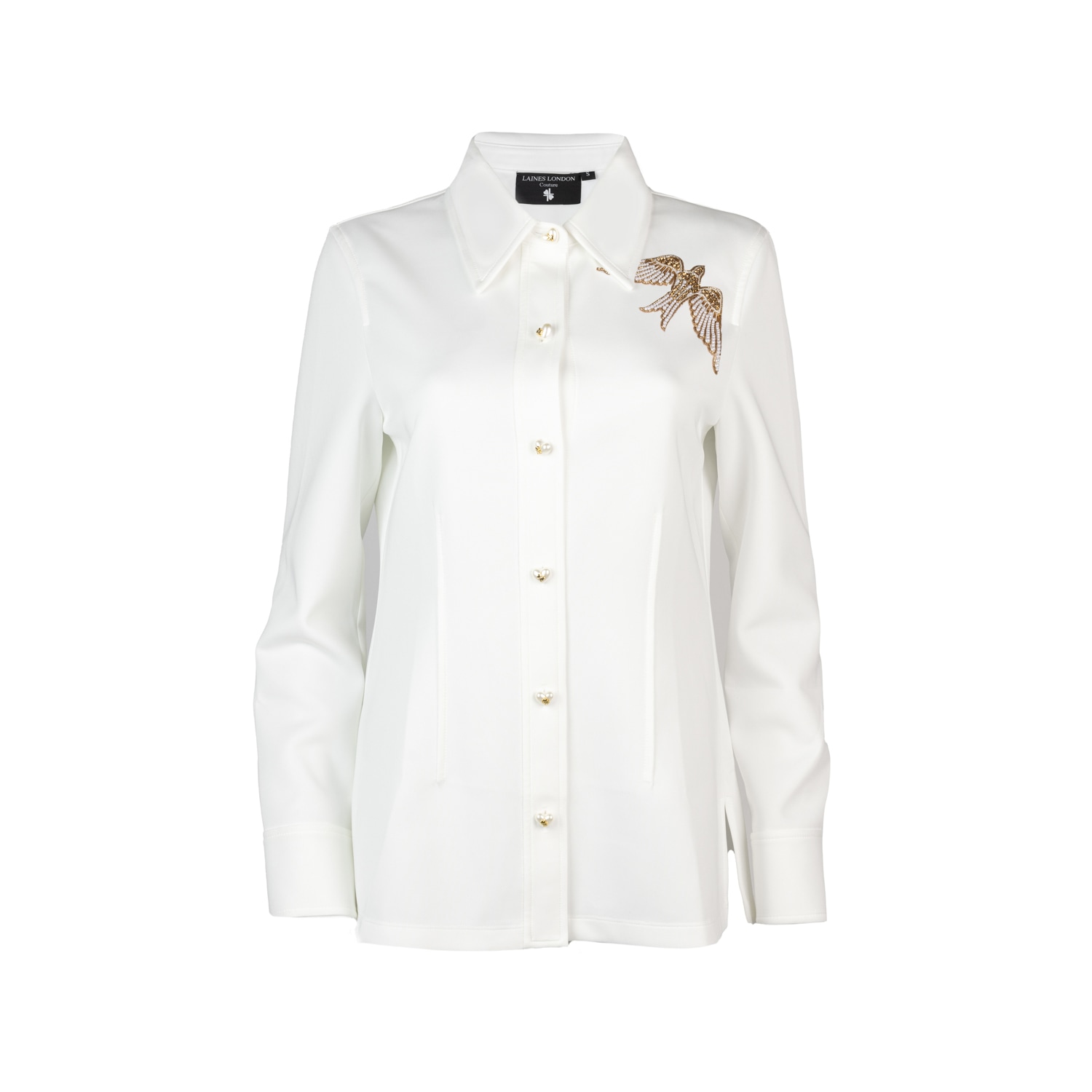 Women’s White Laines Couture Shirt With Embellished Pearl Bird Shirt Extra Large Laines London