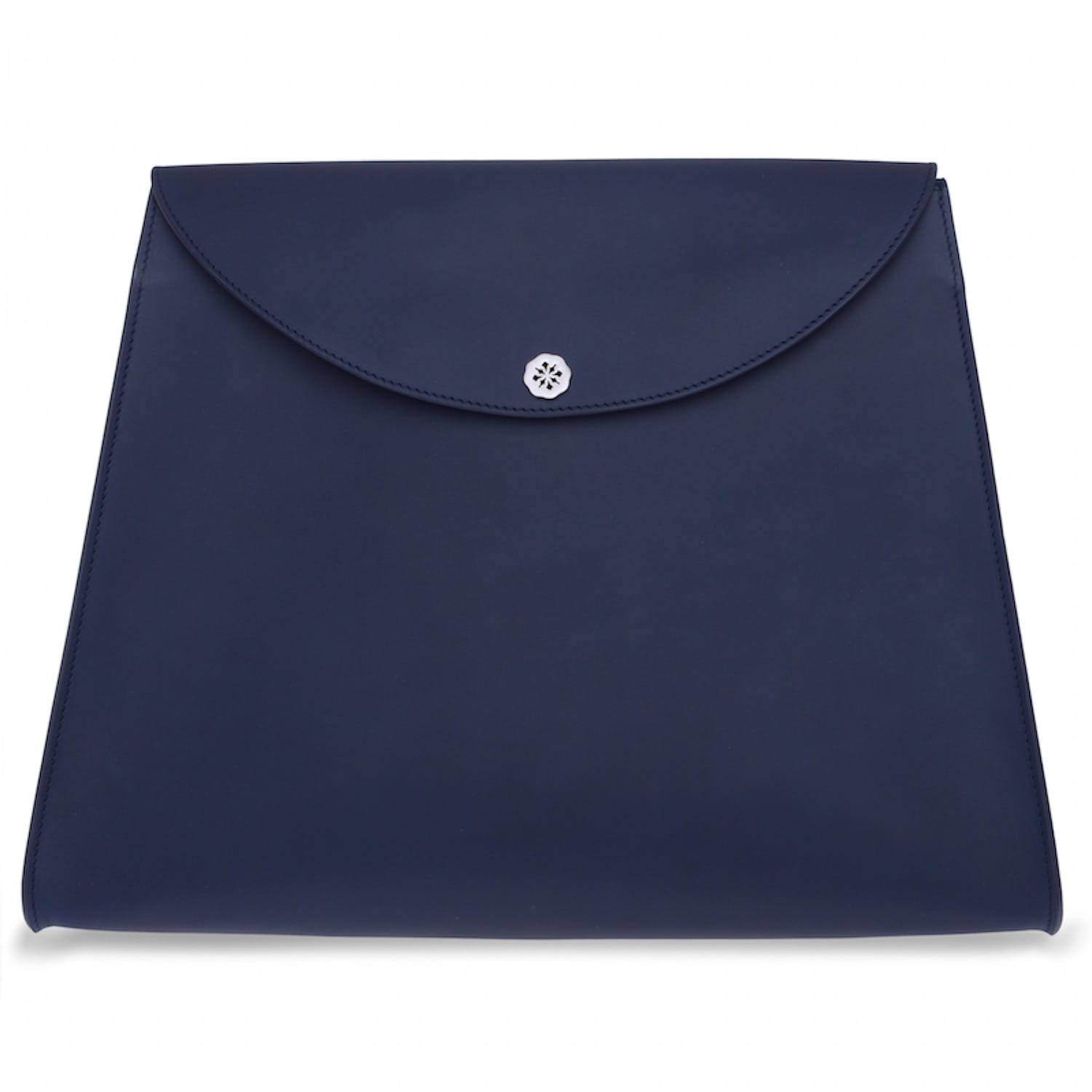 navy blue leather clutch bag