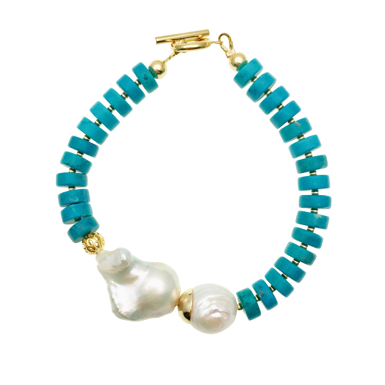 Farra Women's Blue Turquoise & Baroque Pearl Bracelet