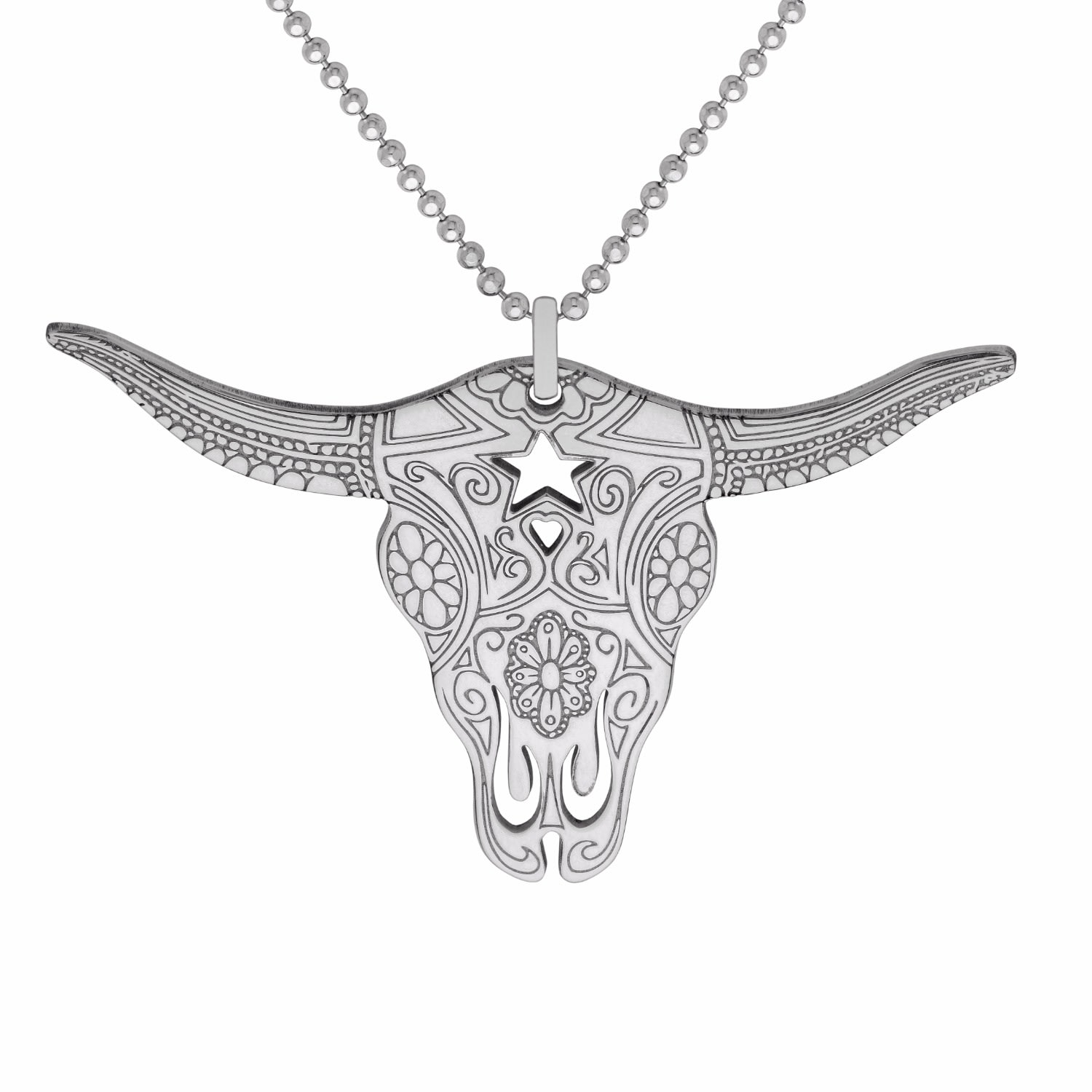 Women’s Large Silver Texas Longhorn Pendant Necklace Cartergore