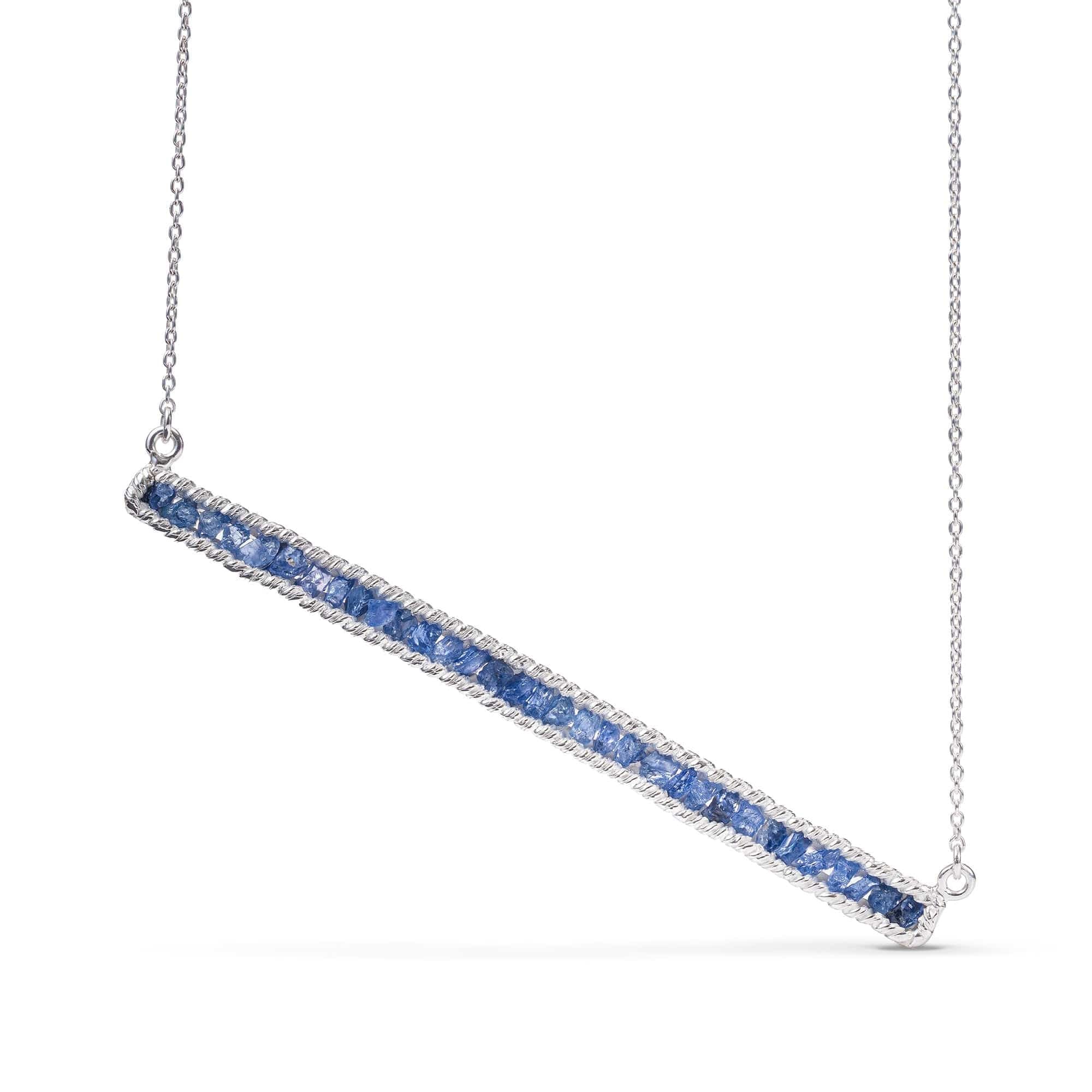German Kabirski Women's Blue / Silver Lithos Artisan Necklace In Sterling Silver With Raw Blue Sapphires In Multi