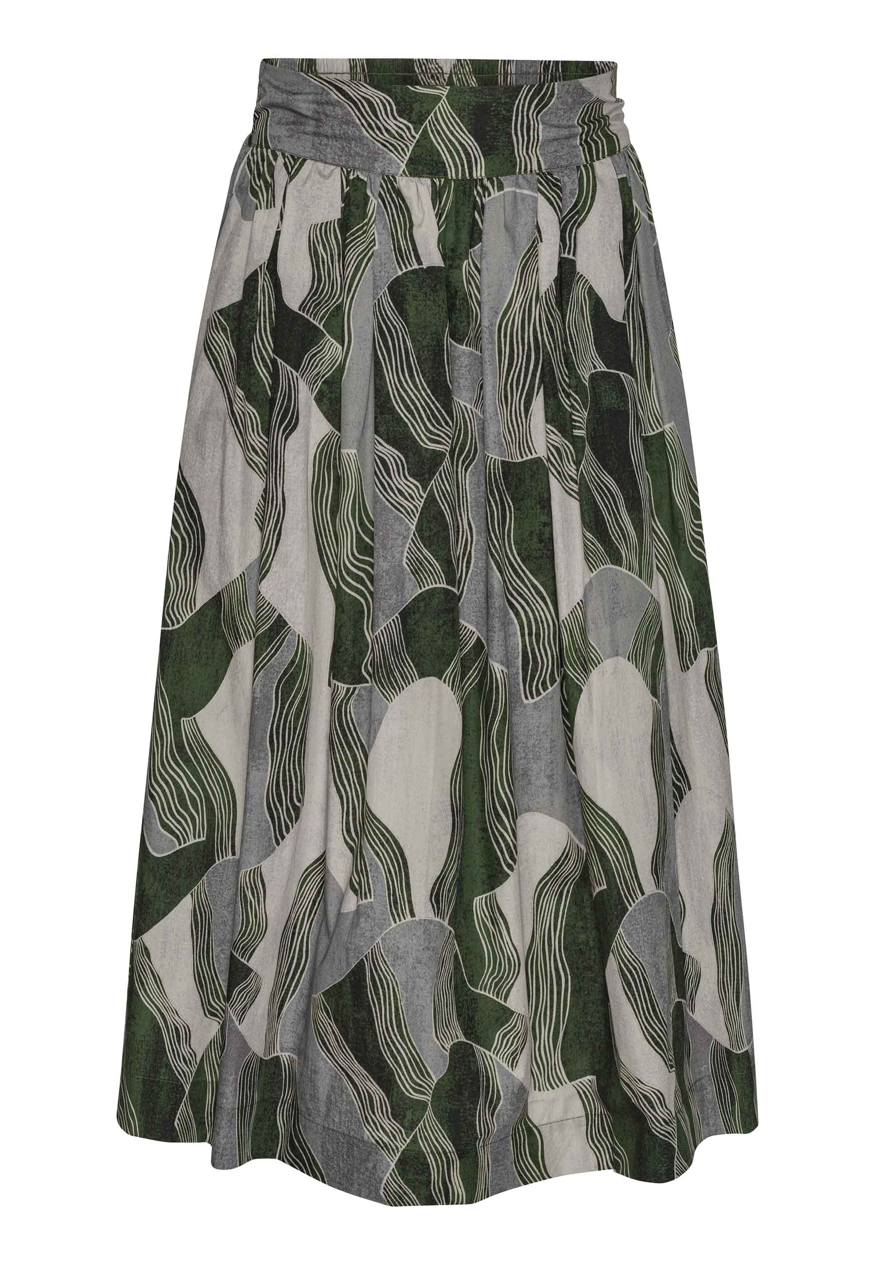 Grobund Women's Green  Mette Skirt - The Long One With Abstract Landscape
