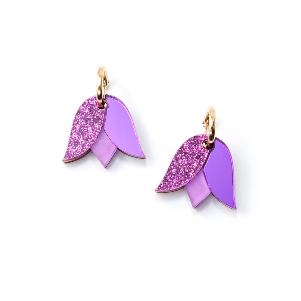 Women’s Gold / Pink / Purple Tulip Earrings In Purple By Chavelli