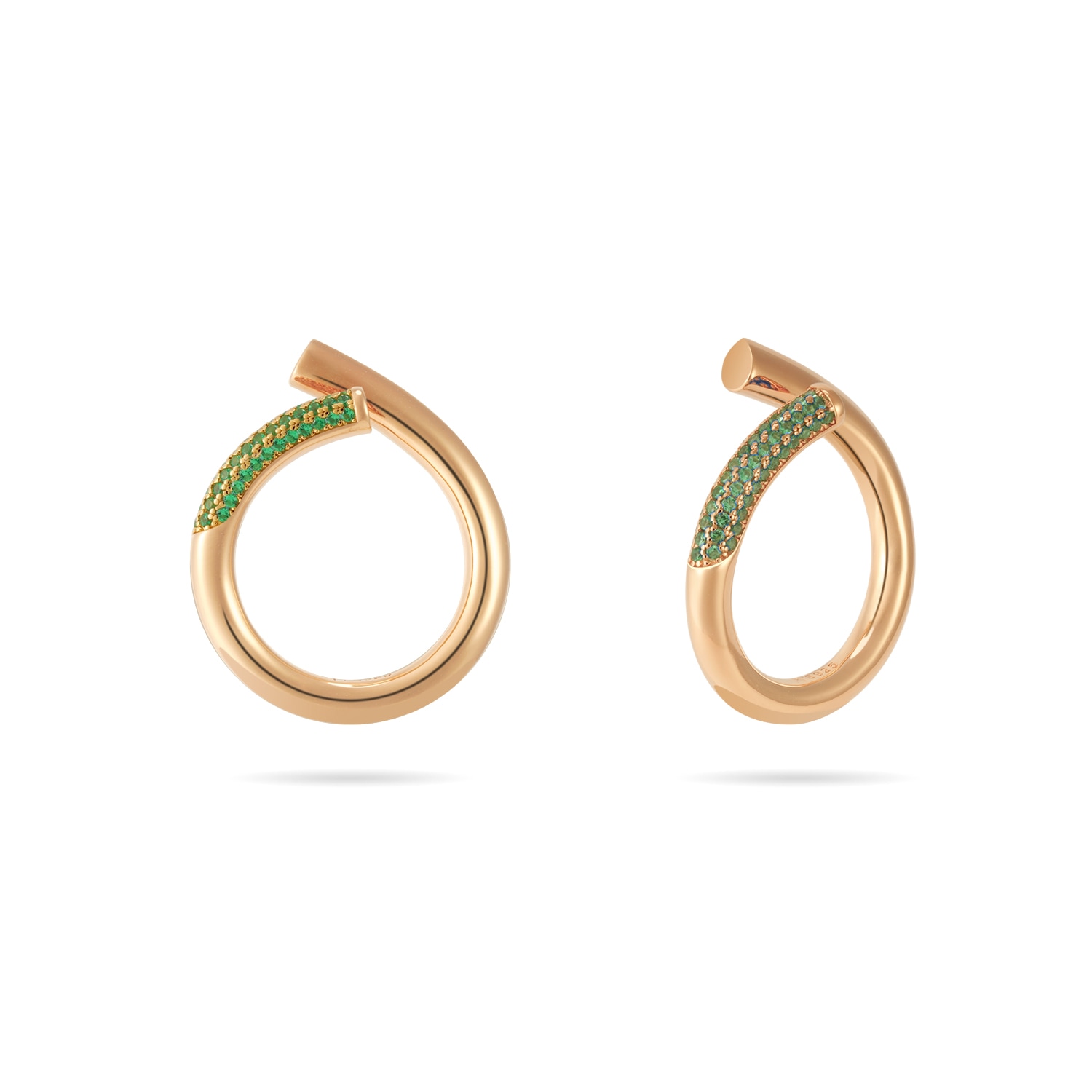 Meulien Women's Rose Gold / Green Open Twist Waterdrop Ring - Rose Gold, Green Stone