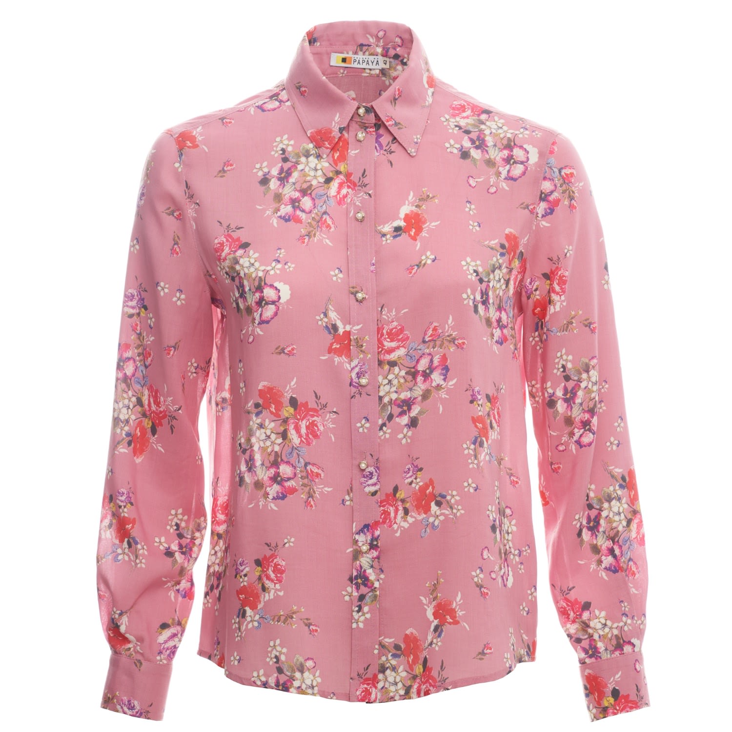 Women’s Pink / Purple Pink Floral Patterned Shirt In Viscose Medium Colors of Papaya