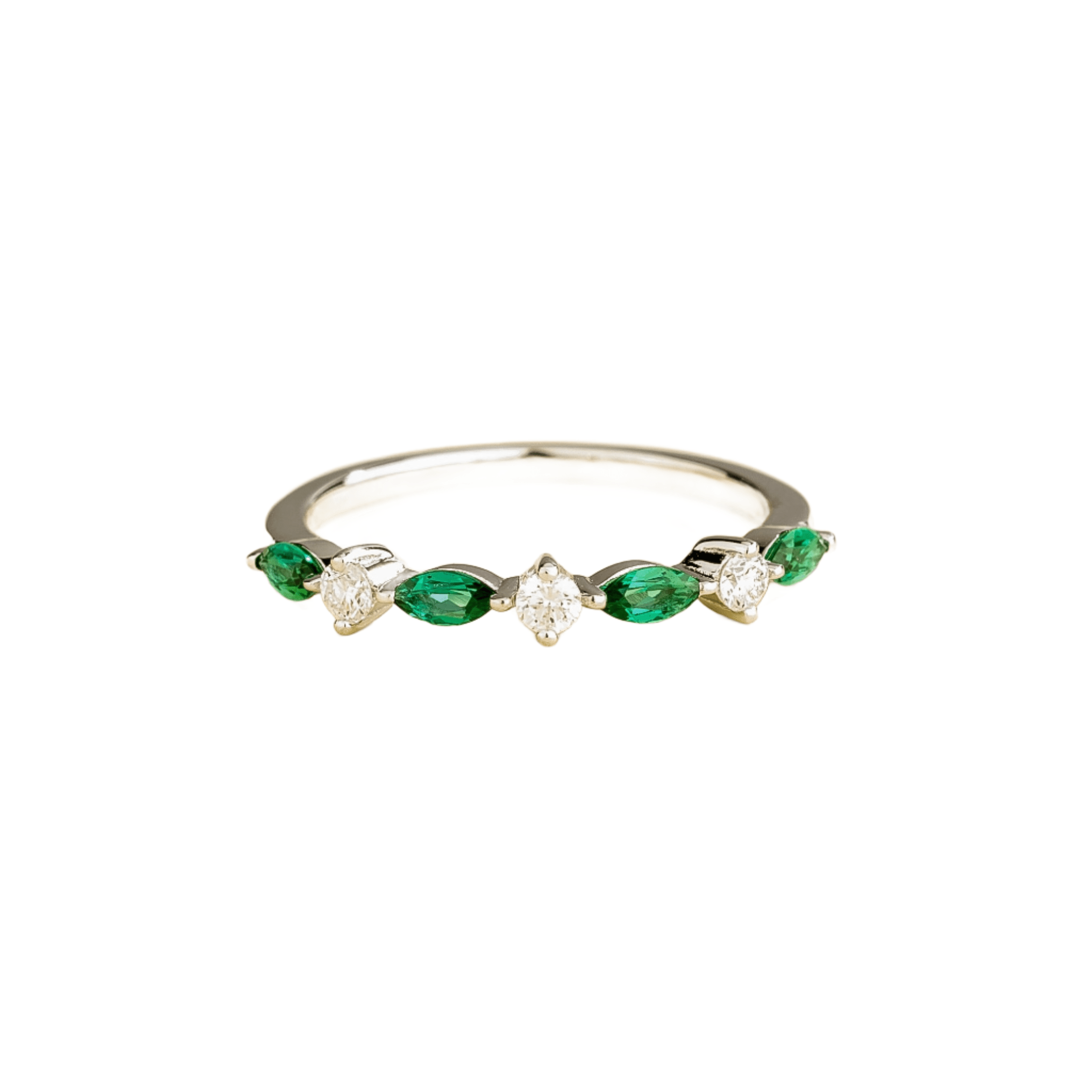 Juvetti Women's Green / White / Gold Markiz White Gold Ring In Emerald & Diamond In Multi