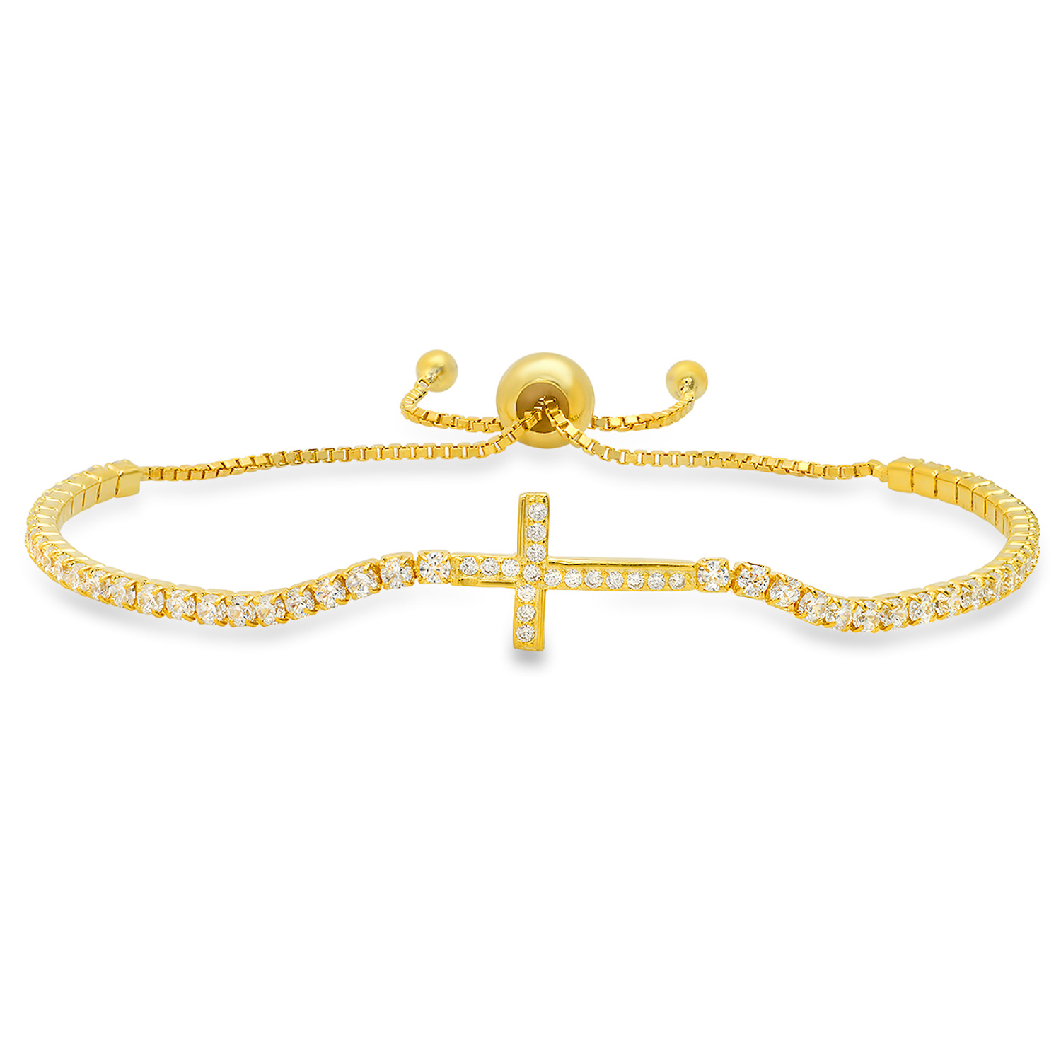 Kylie Harper Women's Gold Petite Diamond Cz Cross Adjustable Bracelet