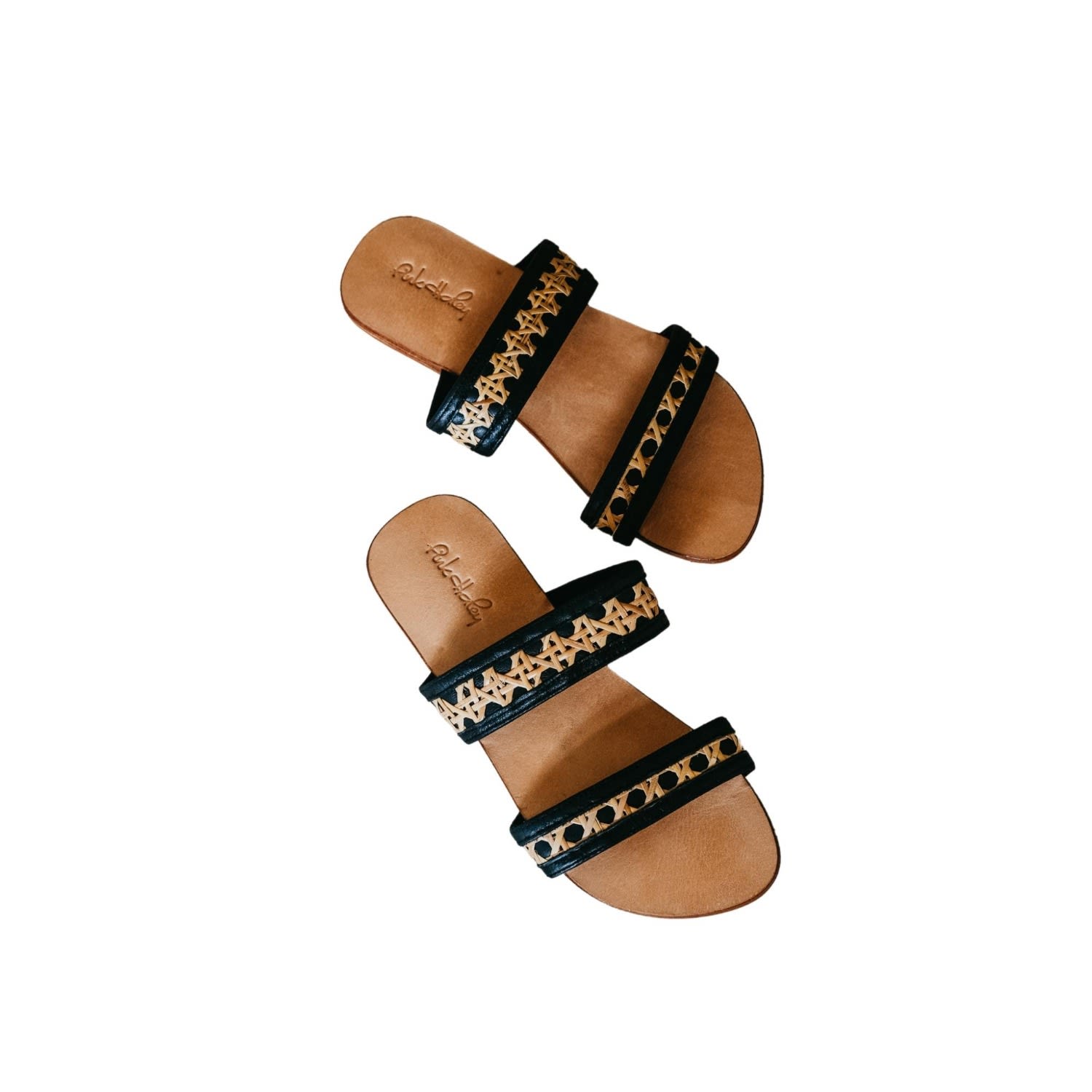Pink Haley Women's Black Milani Cane And Leather Slide Sandals In Black