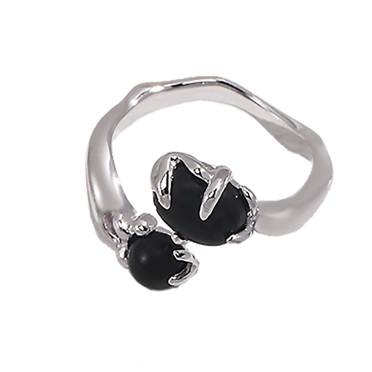 Women’s Black Agate Setting Sterling Silver Open Ring Ms. Donna