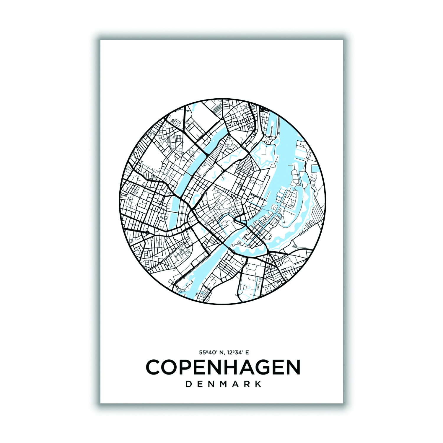 Blue Map Of Copenhagen A1 594 X 841Mm Stanley Print House