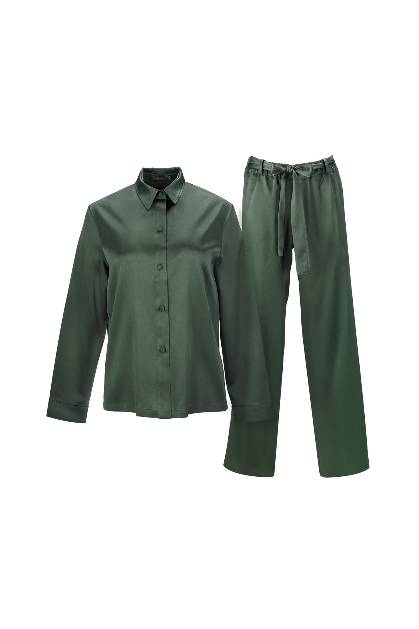 Silk Shirt & Pants Set ’Tyche’ In Rich Green Small Alas Silk Renata Ambrazieje