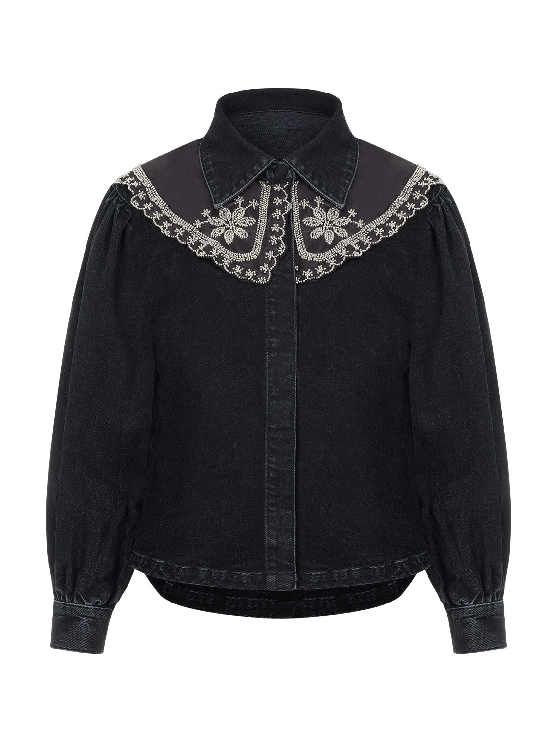 Women’s Black Embroidered Collared Denim Shirt Extra Large Nocturne